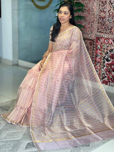 Golden Zari Stripe Weaving Patterned Organza Saree | FC178