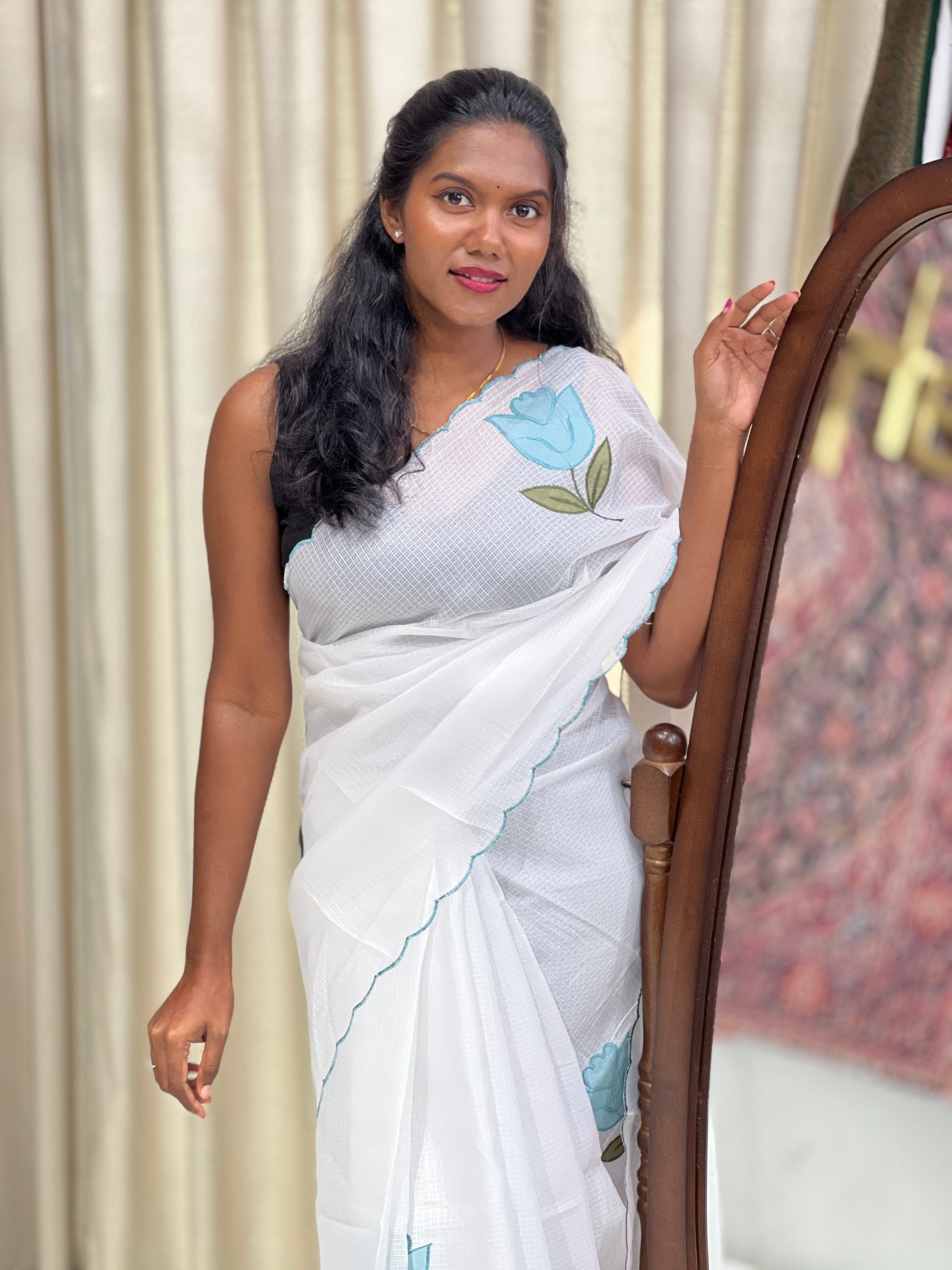 Floral Applique Detailed Silky Kota Saree | HT362