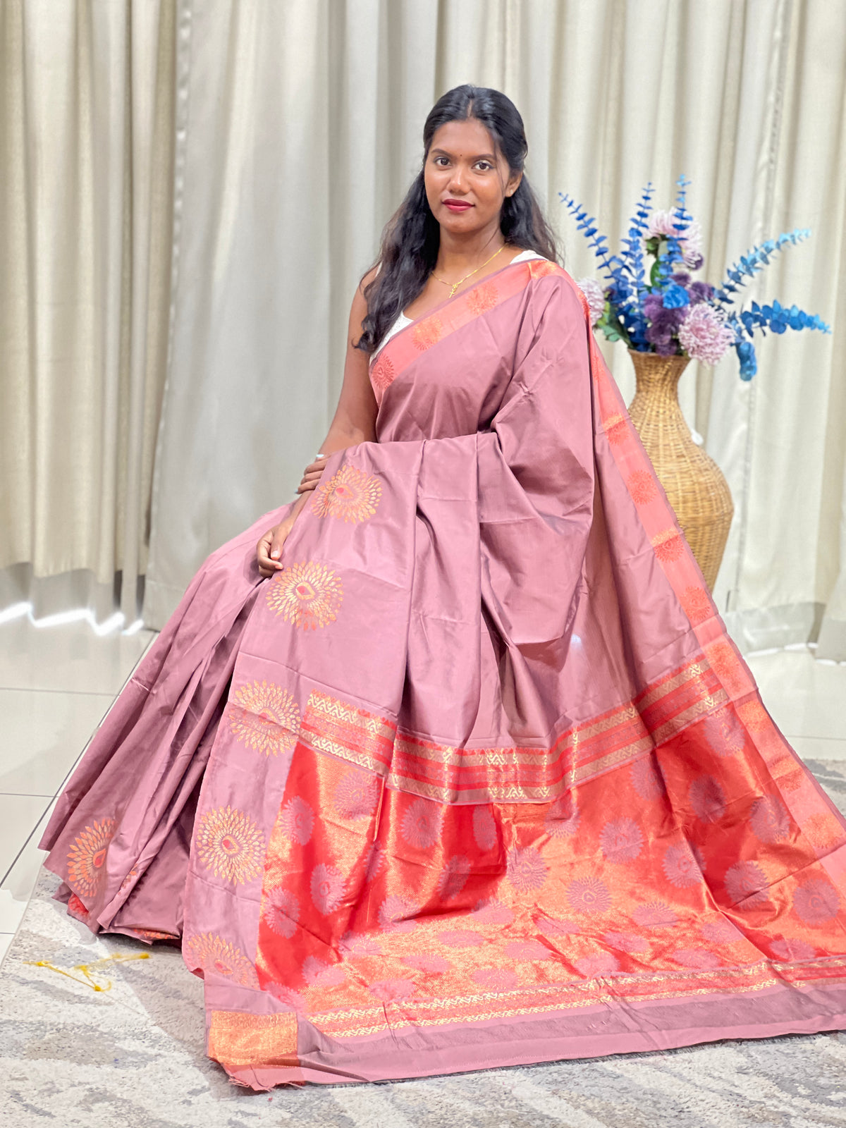 Floral Motifs Semi Silk Saree | AHD1926