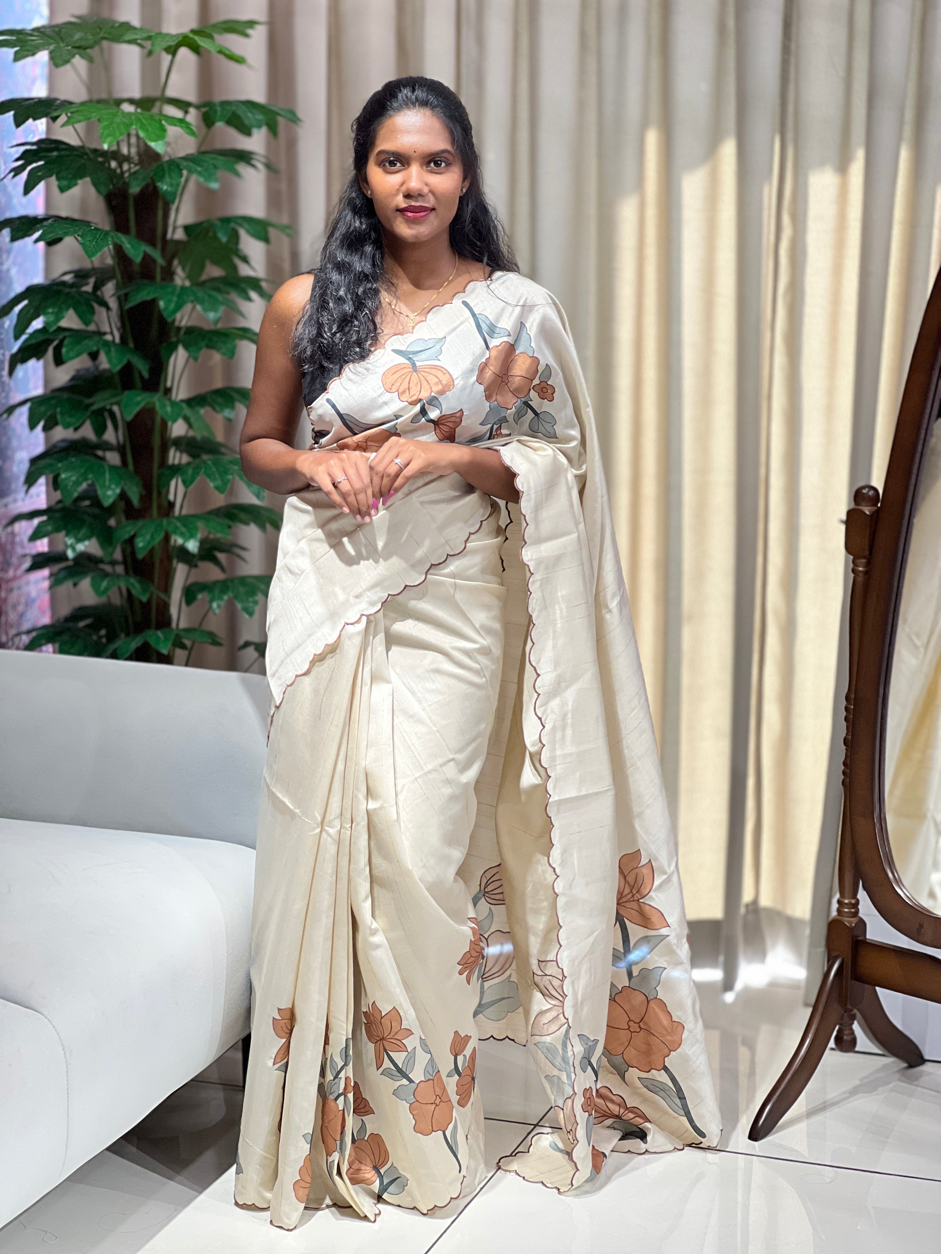 Floral Digital Printed Semi Tussar Saree | HT366