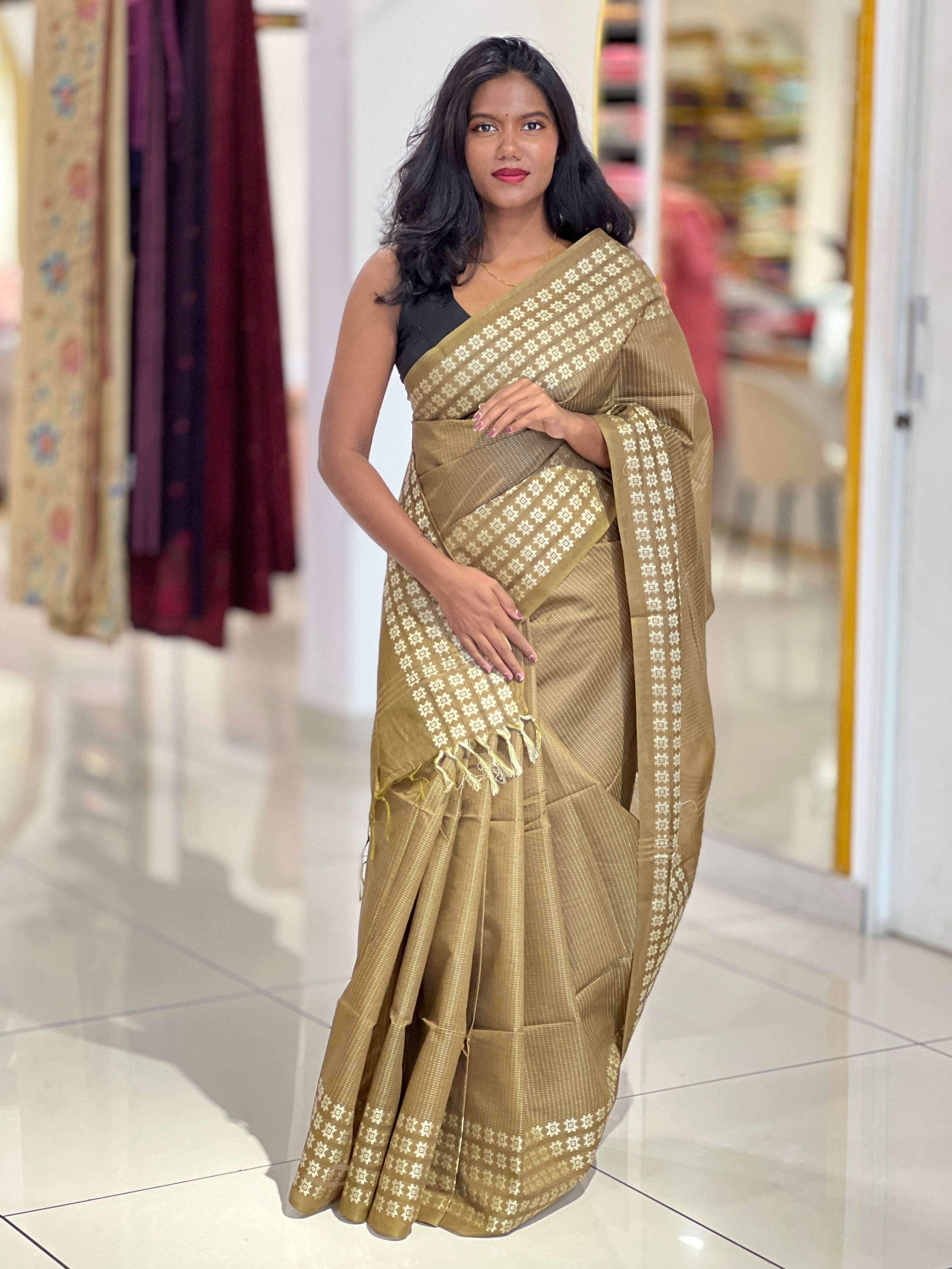 Thread Woven Floral Patterned Semi Tussar Saree | ACT1760