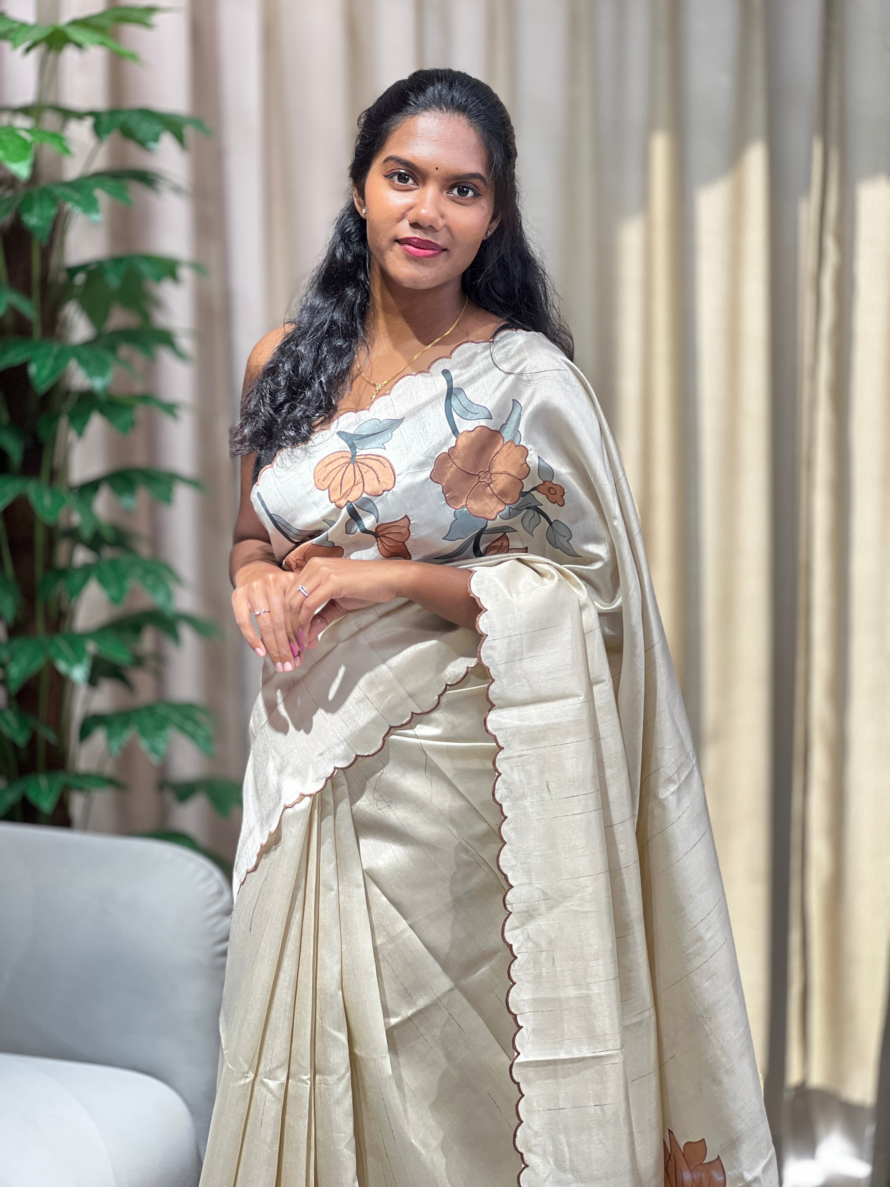 Floral Digital Printed Semi Tussar Saree | HT366