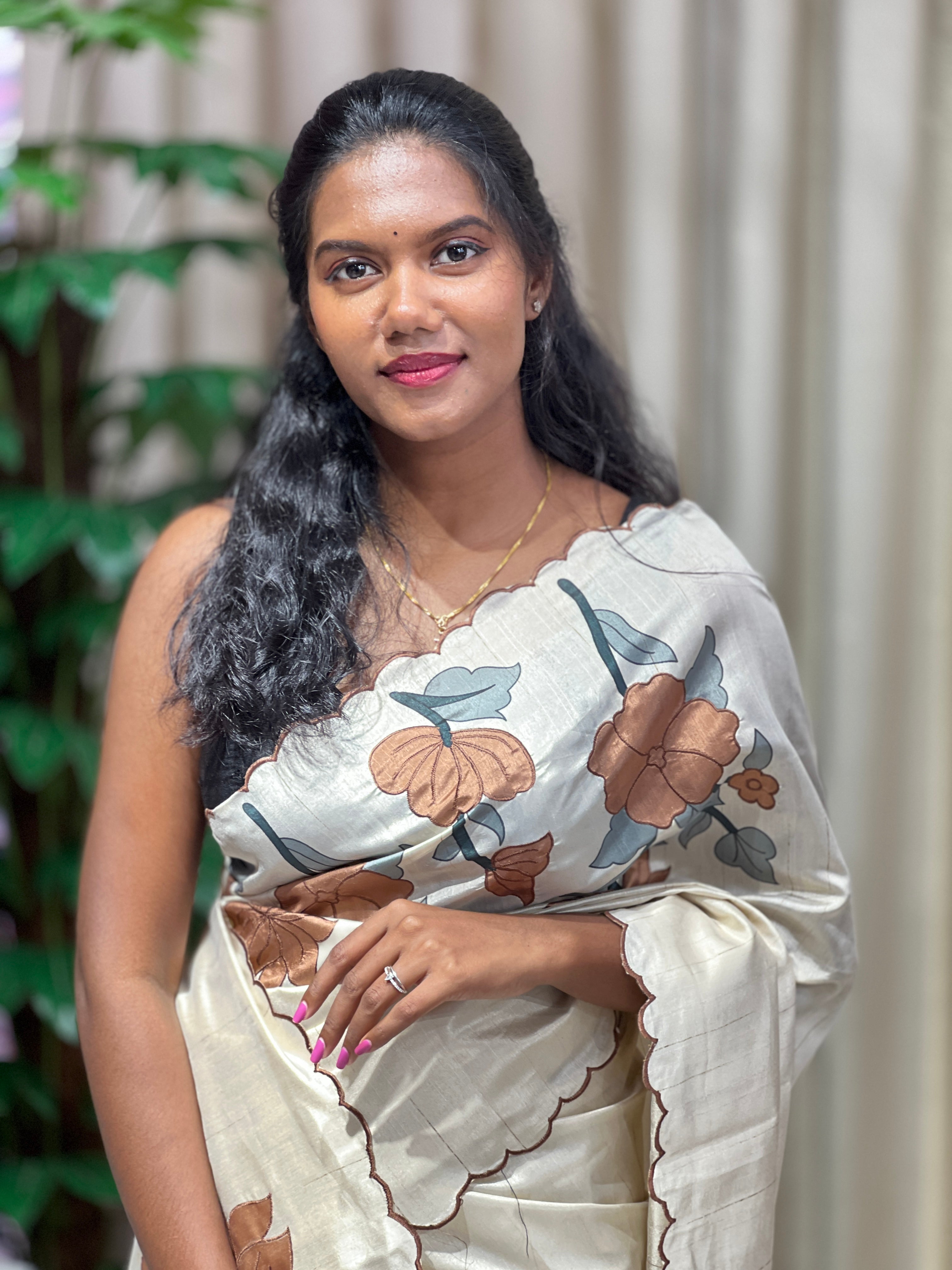 Floral Digital Printed Semi Tussar Saree | HT366