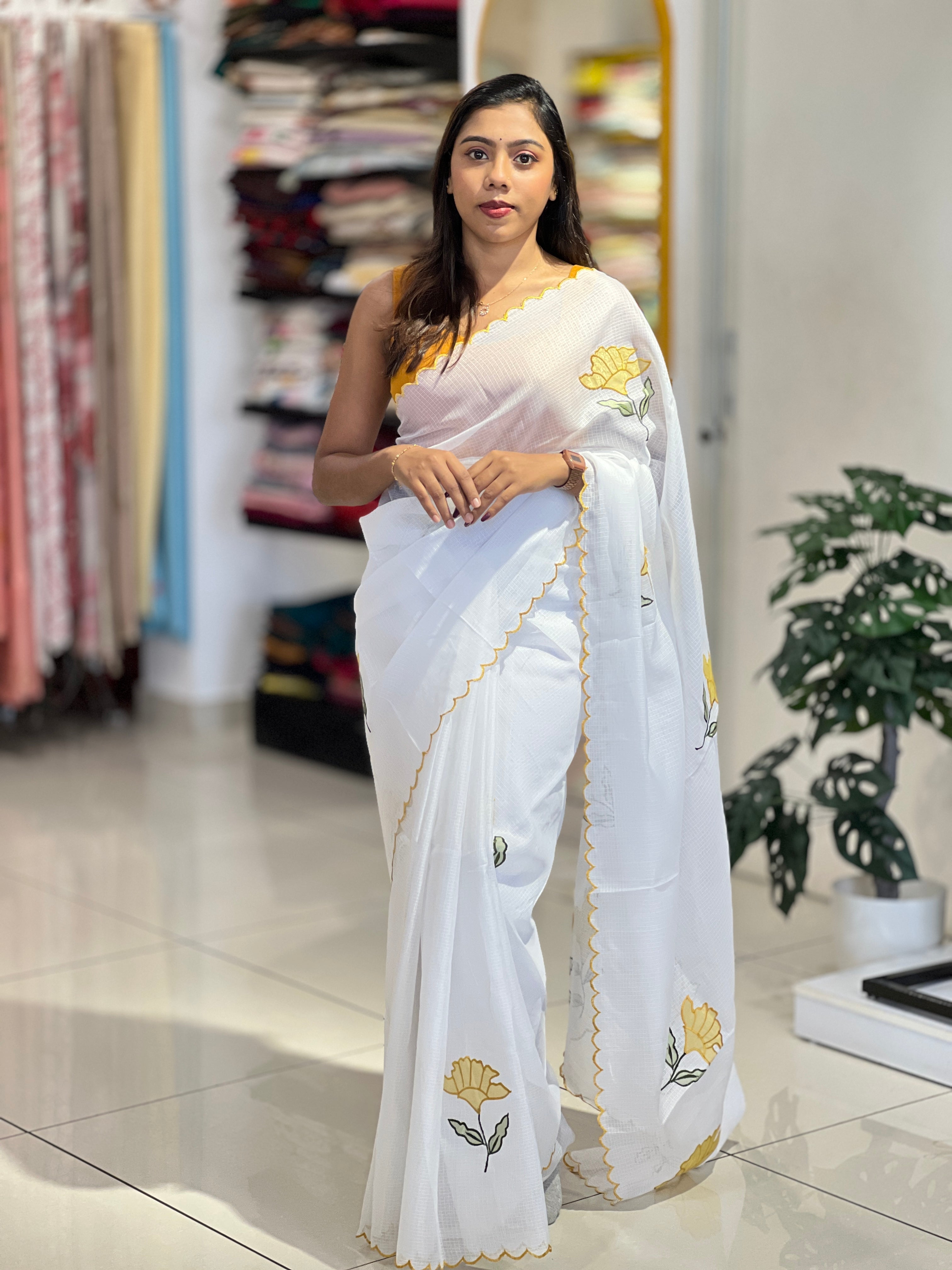 Floral Applique Detailed Silky Kota Saree | HT354