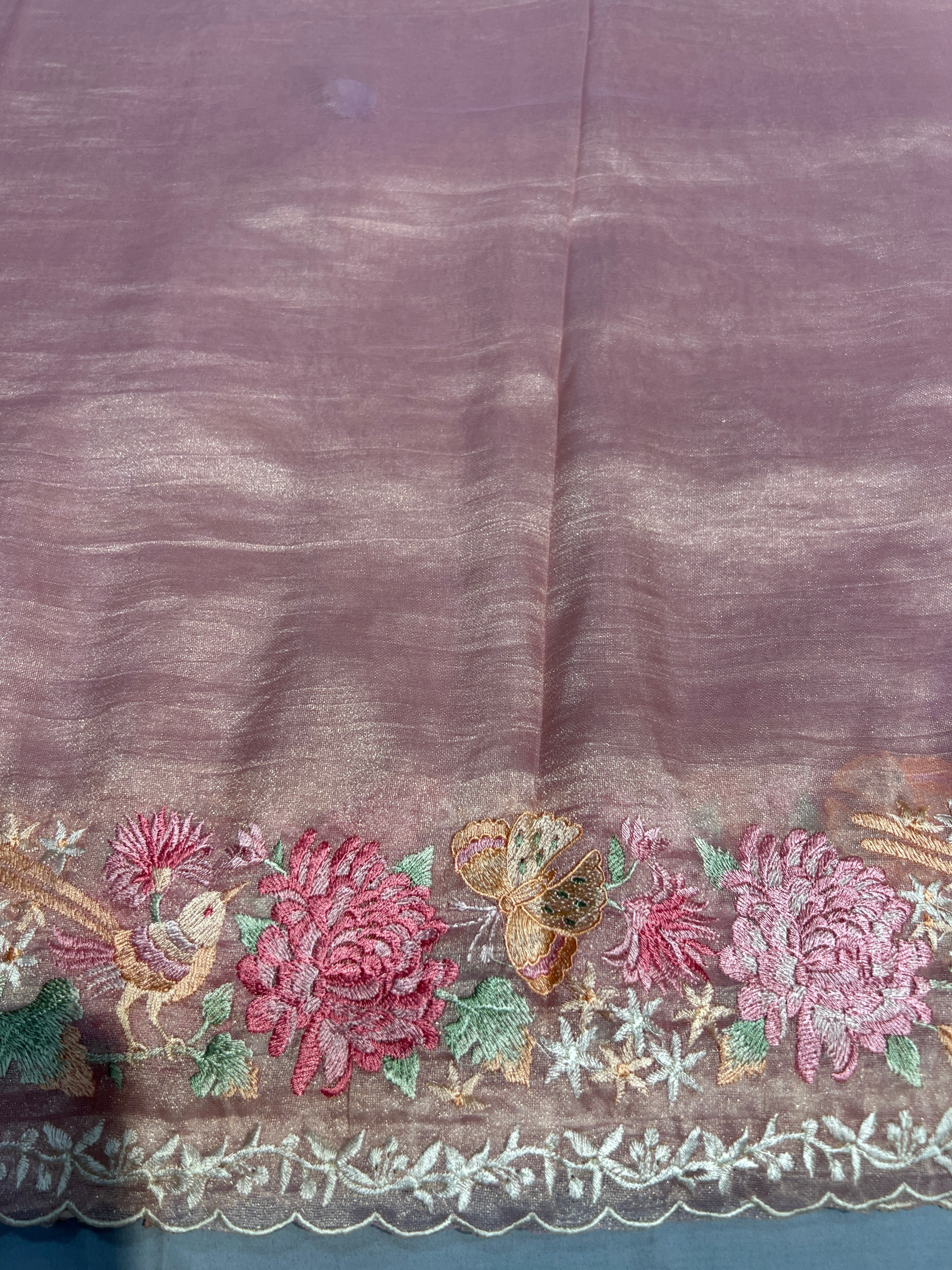 Multi-Colour Floral Embroidered Shimmer Organza Saree | BLD1487