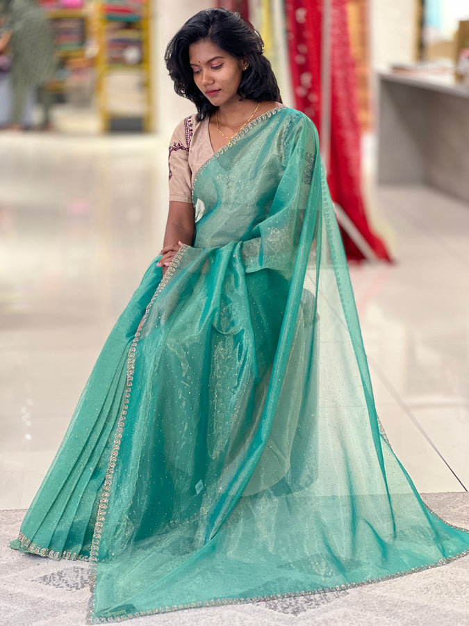 Stone Worked Tissue Weaved Organza Saree | SBP439