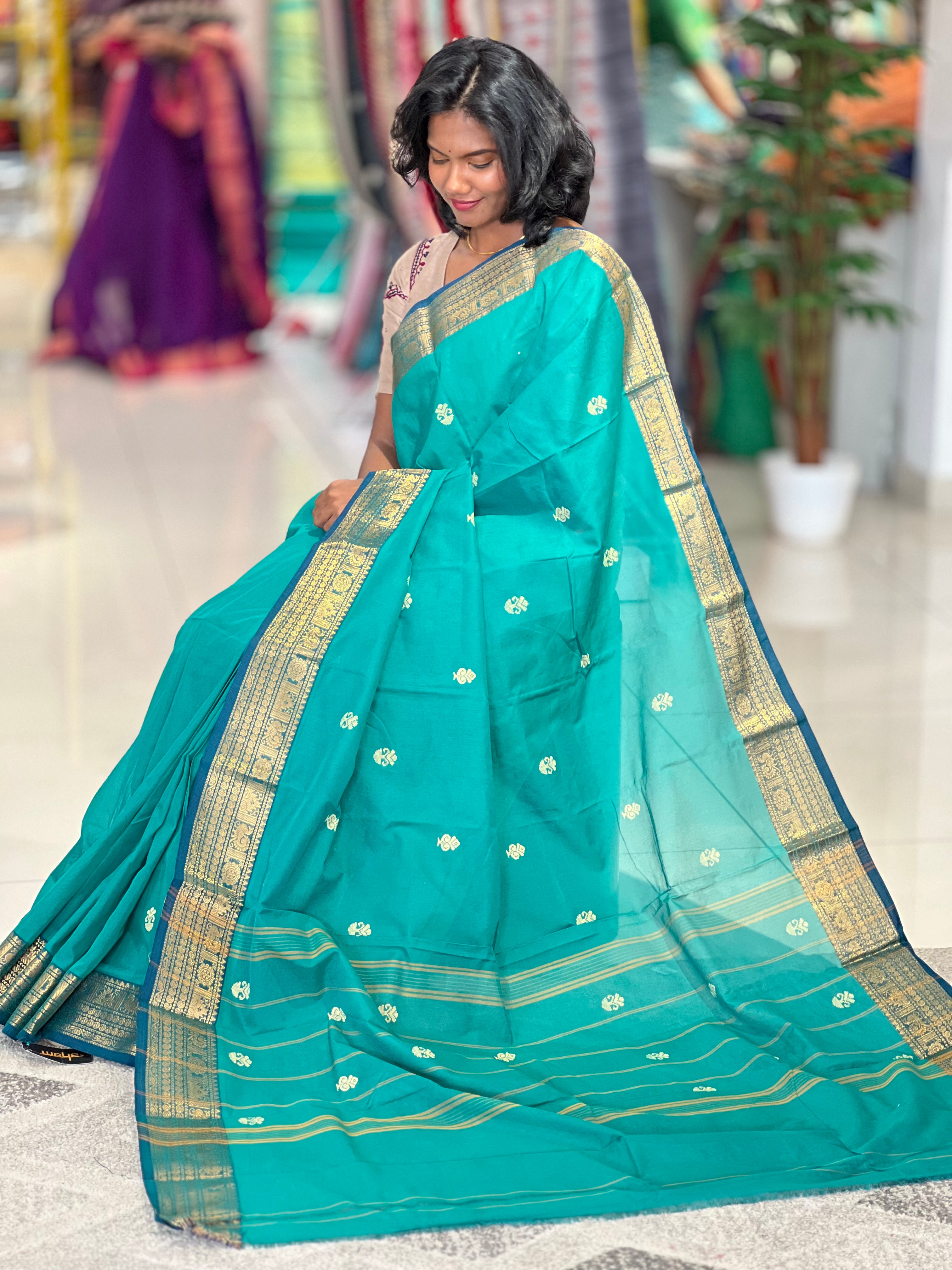 Kanchi Cotton Saree With Traditional Borders | VR207