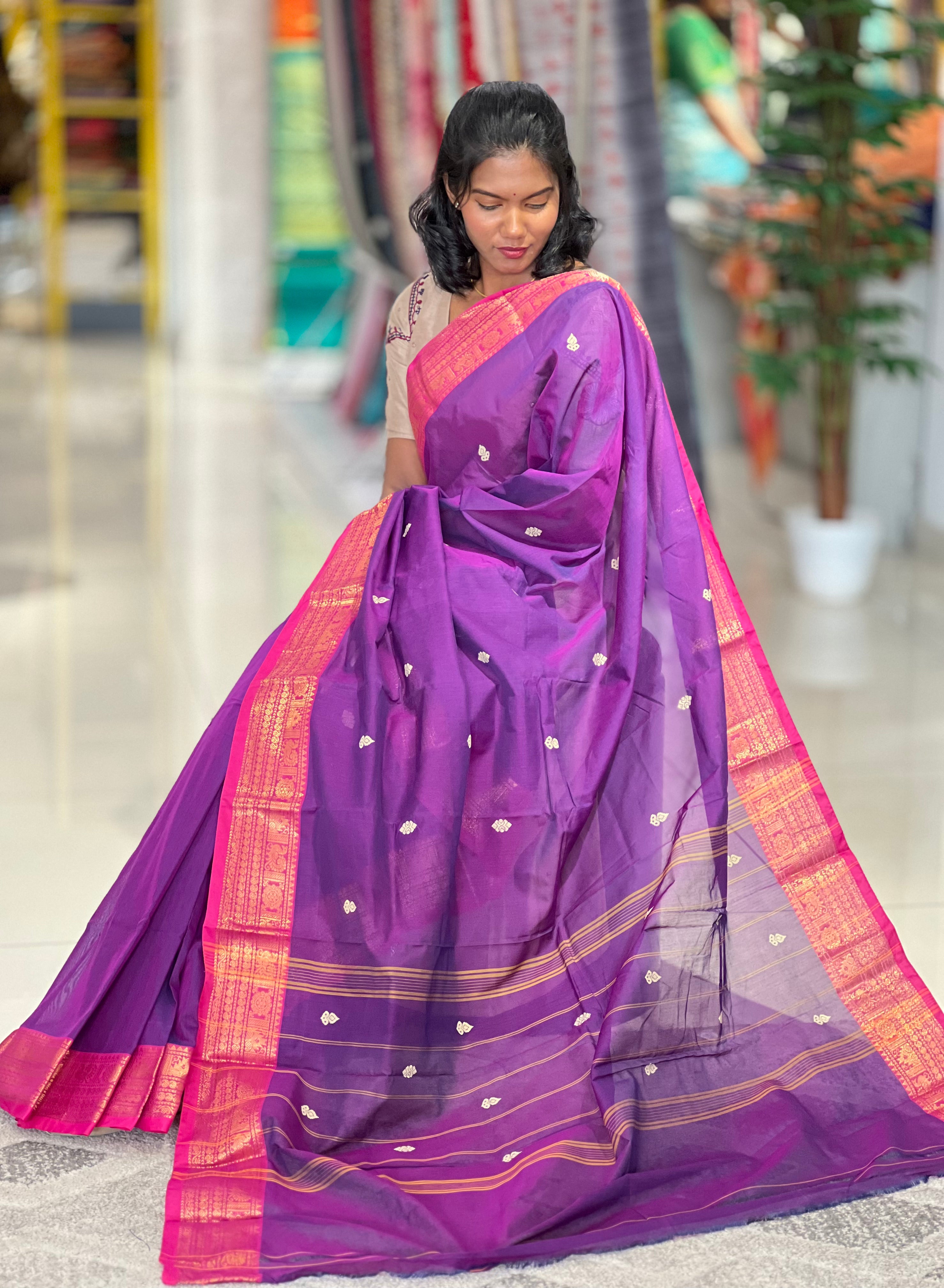 Kanchi Cotton Saree With Traditional Borders | VR207