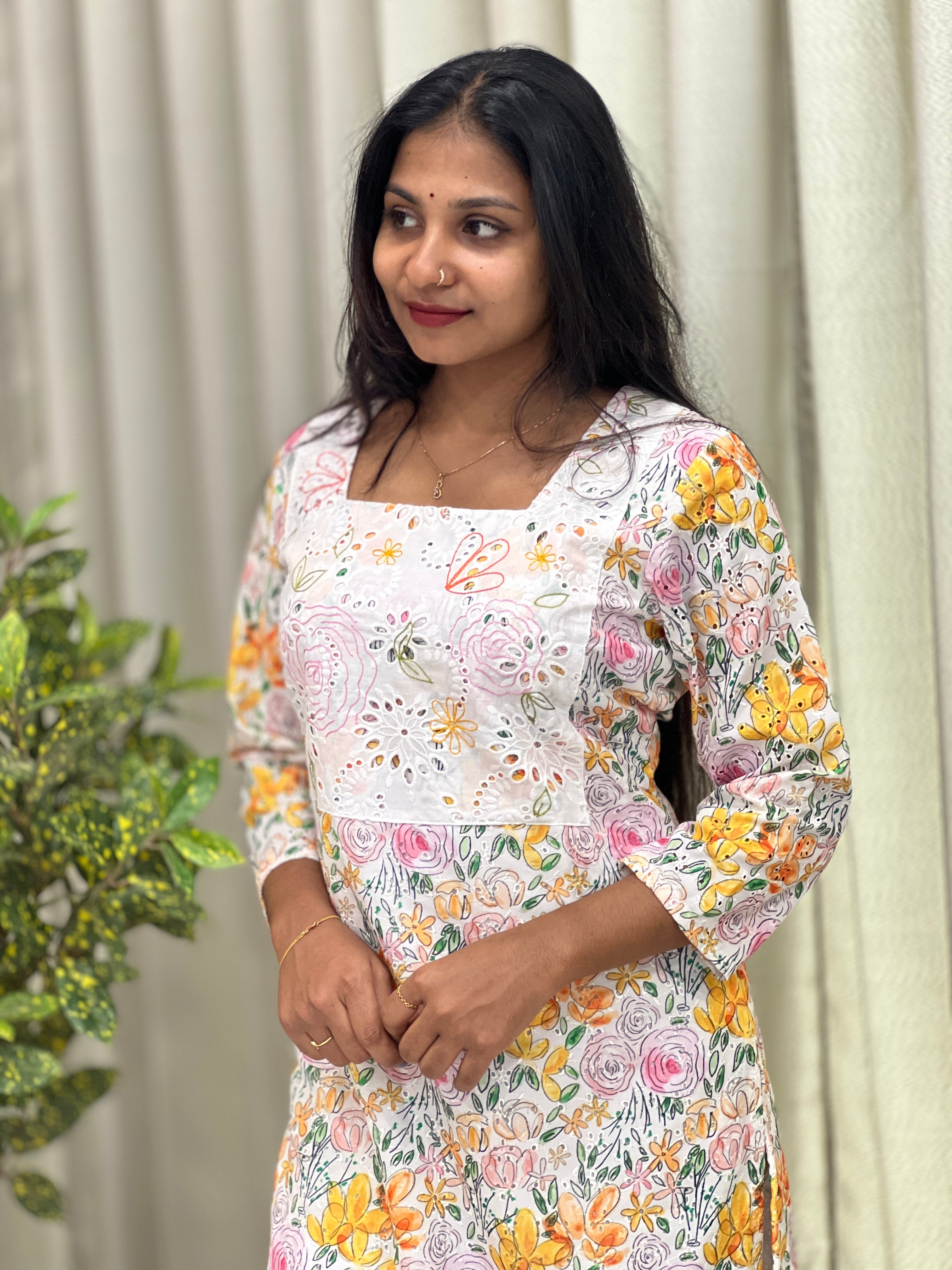 Floral Printed Hakoba Kurta | DNT148