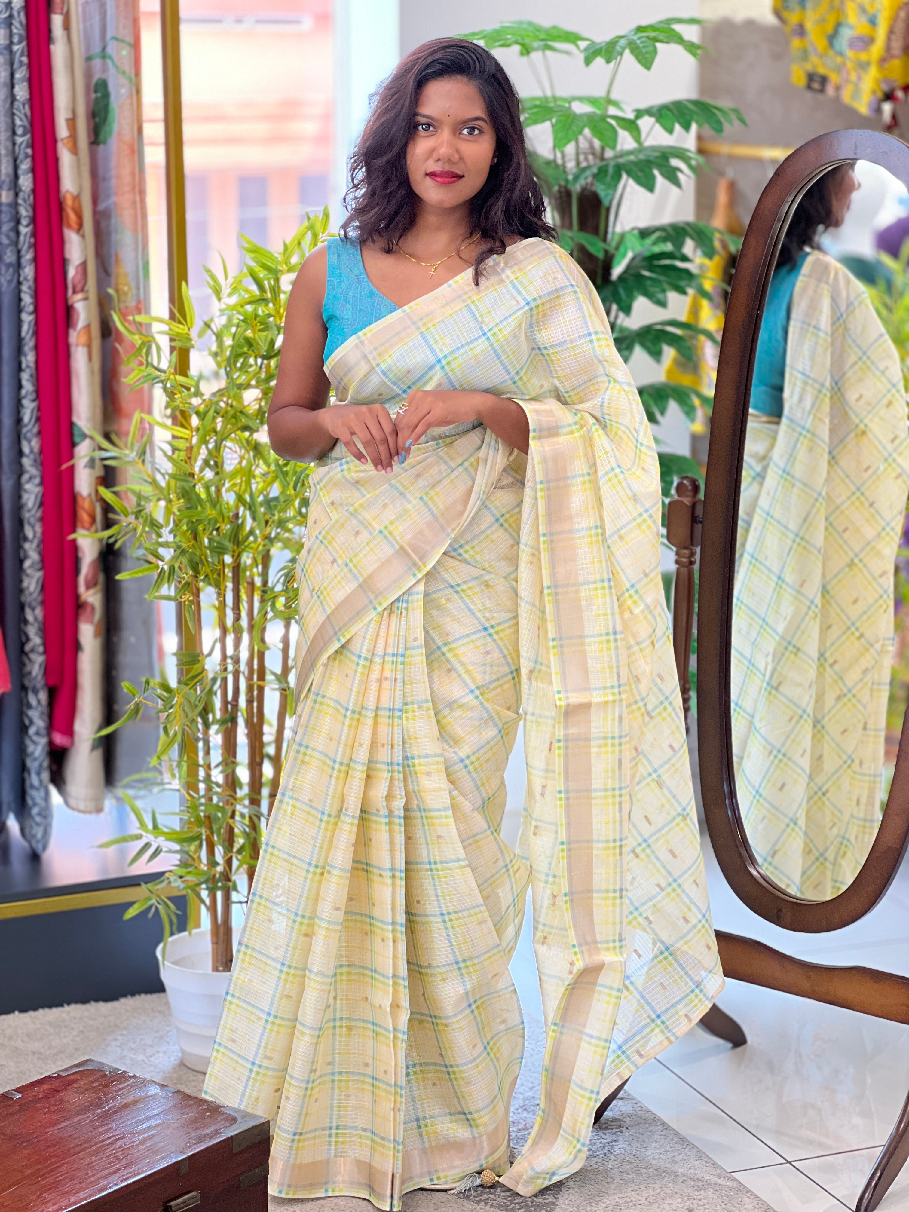 Check Patterned Silky Kota Saree | HT280