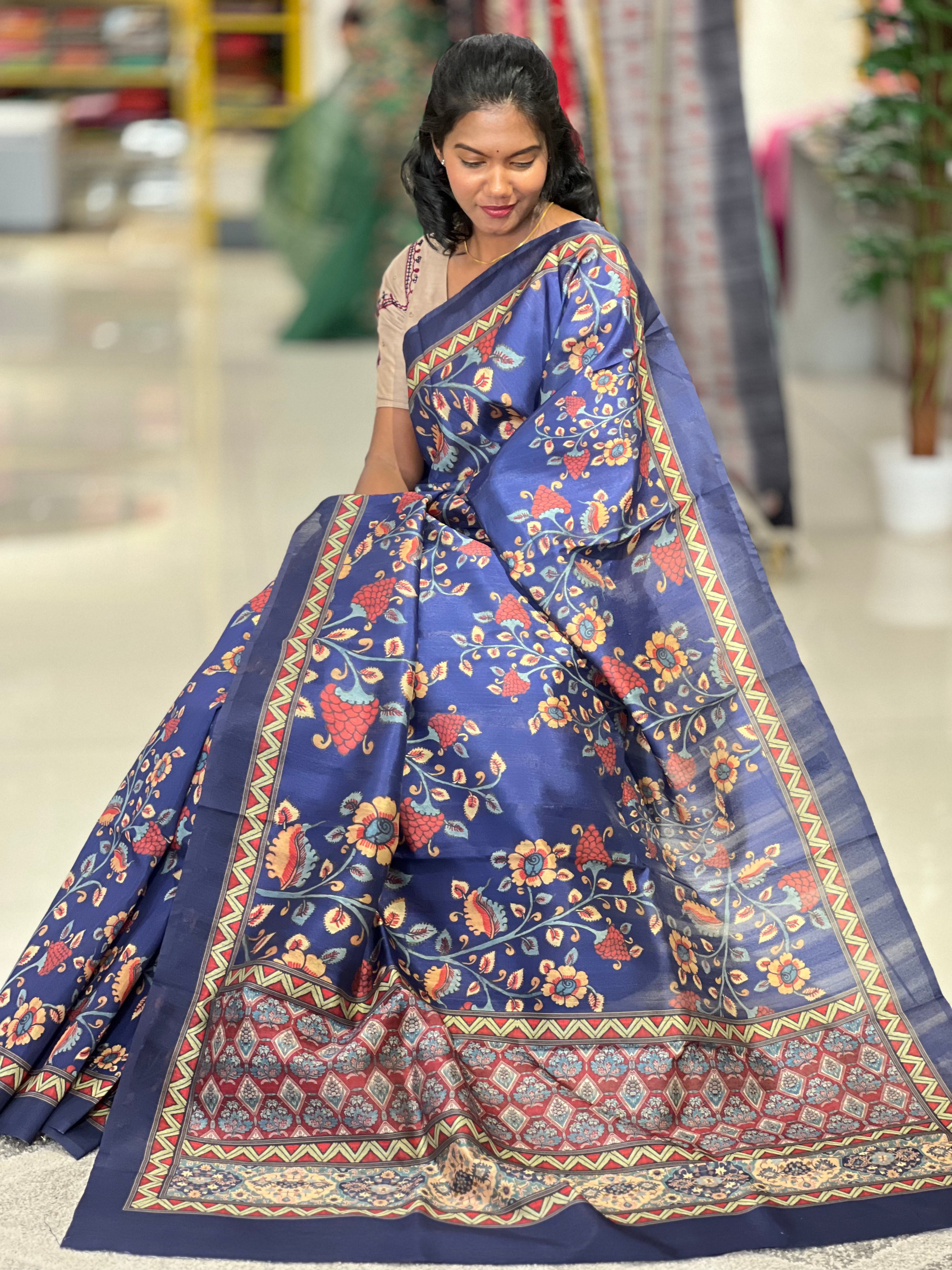 Kalamkari Digital Printed Semi Silk Sarees | JCL645