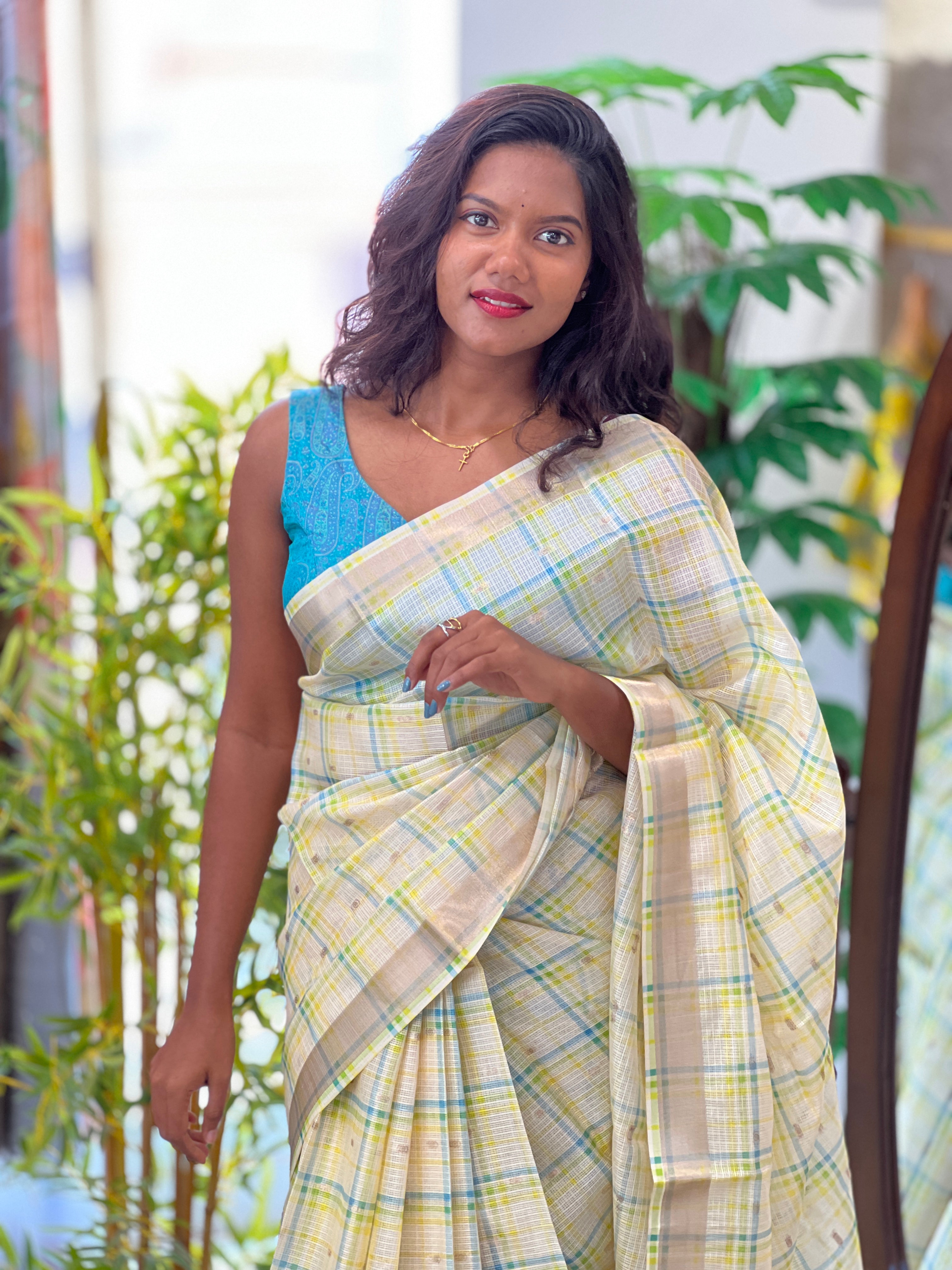 Check Patterned Silky Kota Saree | HT280