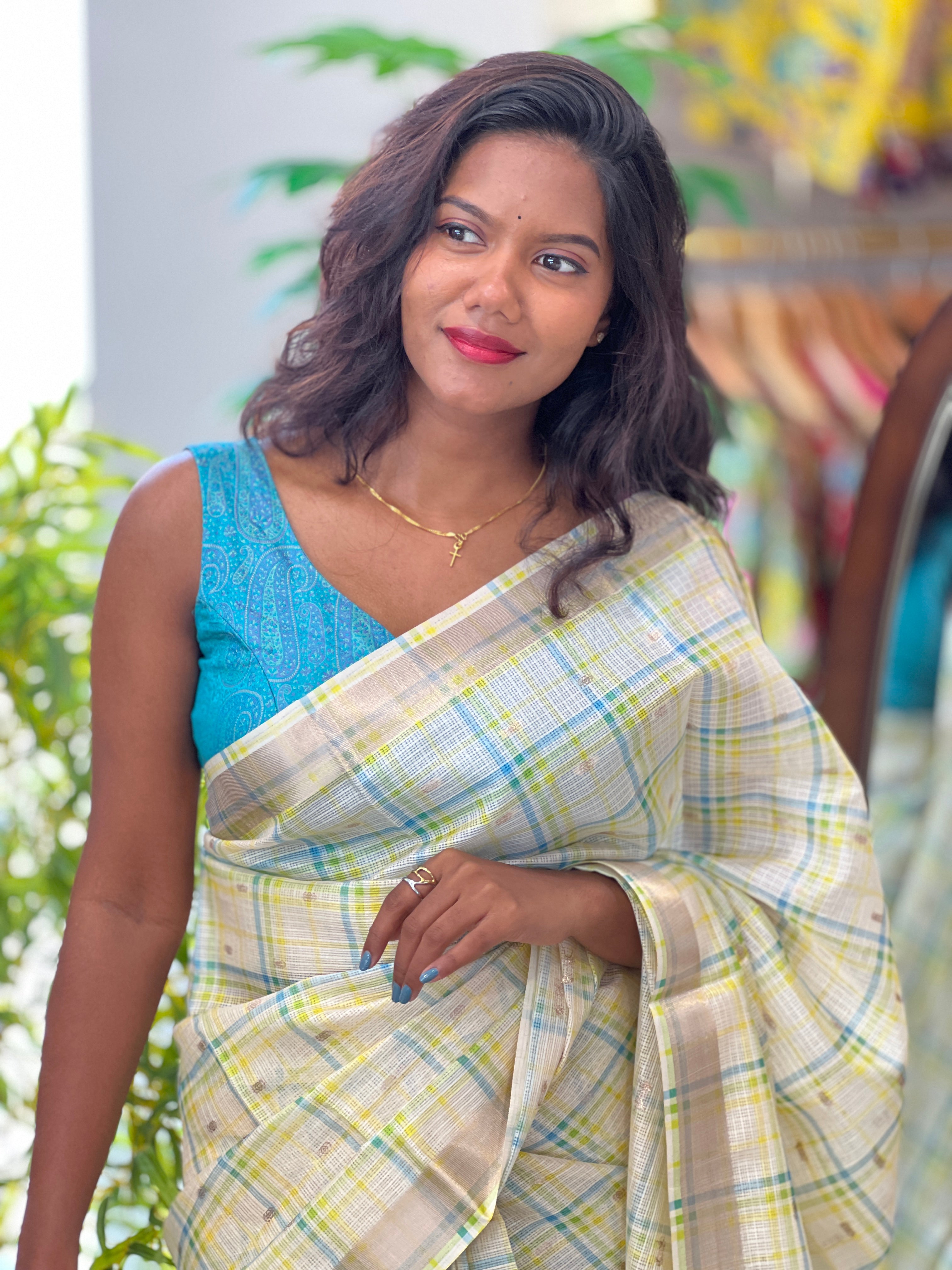 Check Patterned Silky Kota Saree | HT280