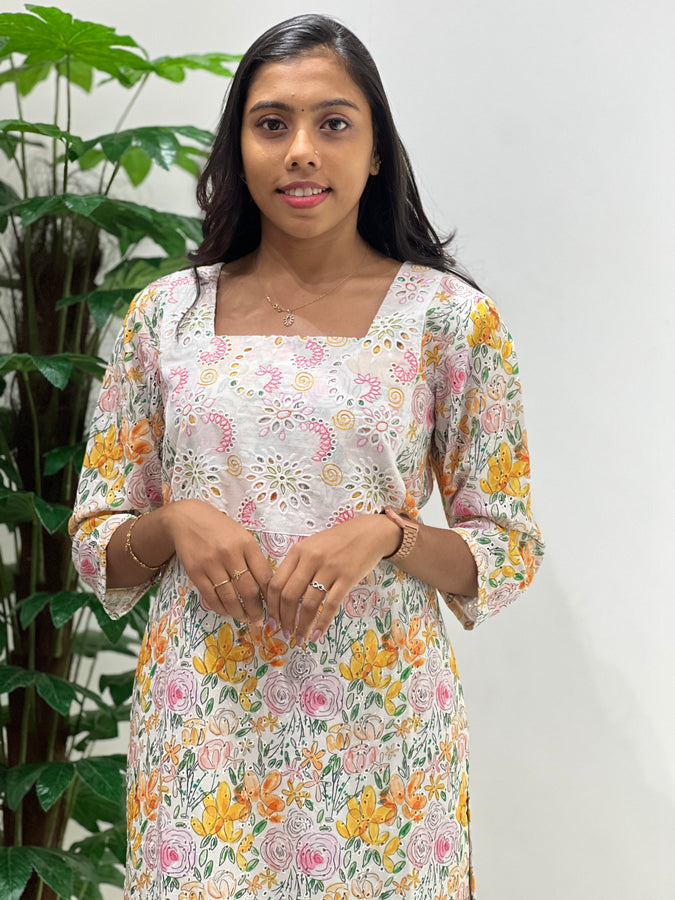 Floral Printed Hakoba Kurta | DNT147