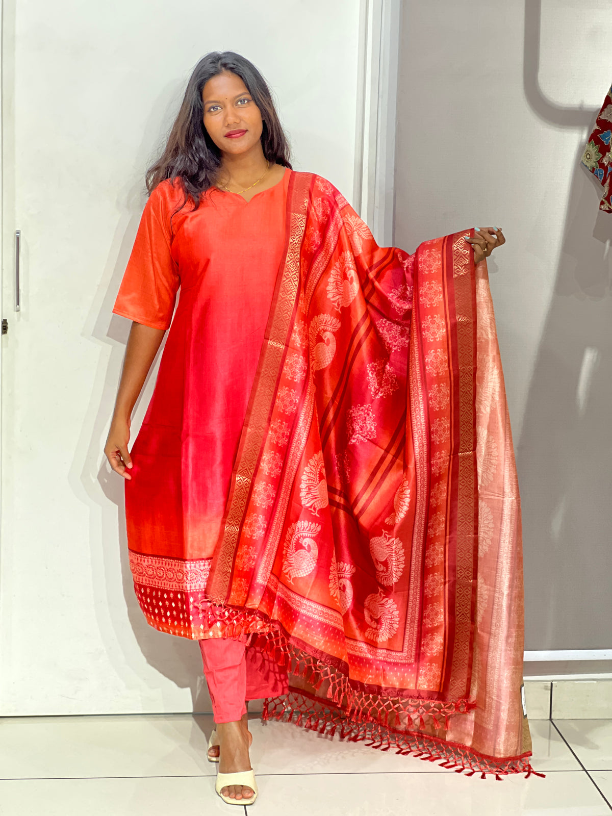 Multi Colour Digital Printed Semi Tussar Kurta Set | SLM225