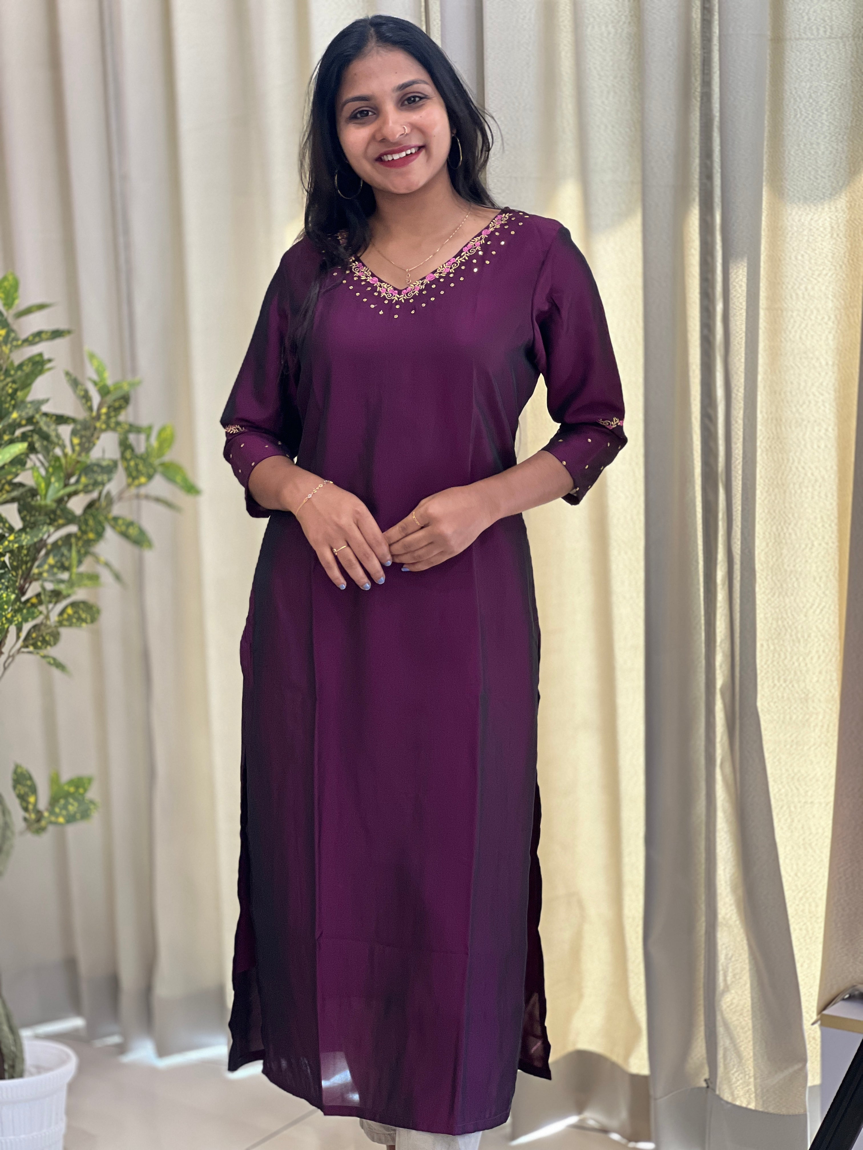 Embroidery Detailing Crepe Silk Kurta |  RGA288