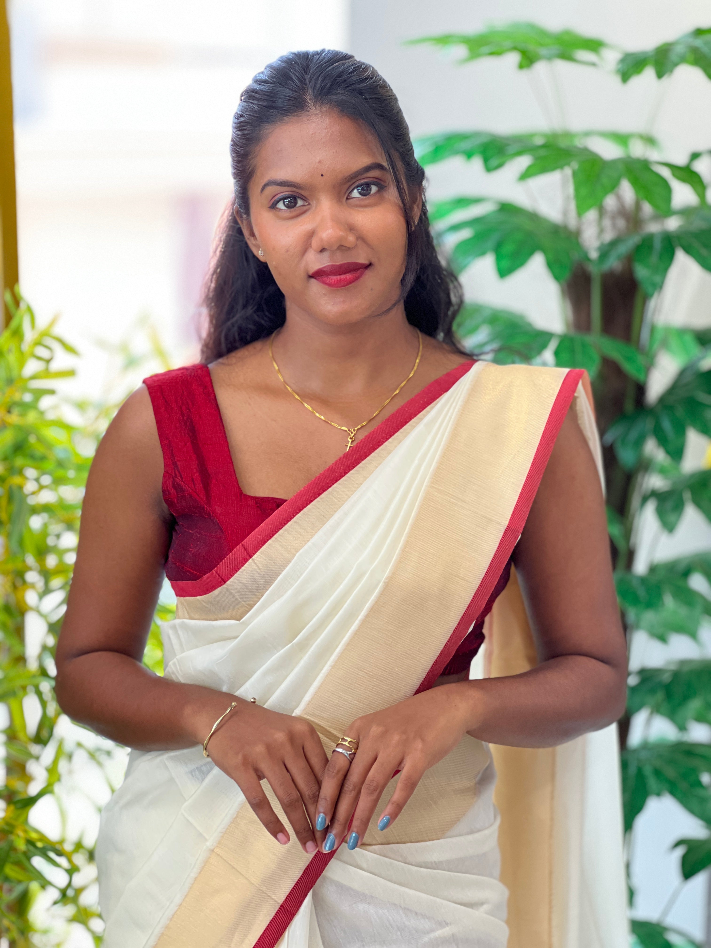 Kasavu With Maroon Kara Border Detailed Kerala Cotton Saree | HT256