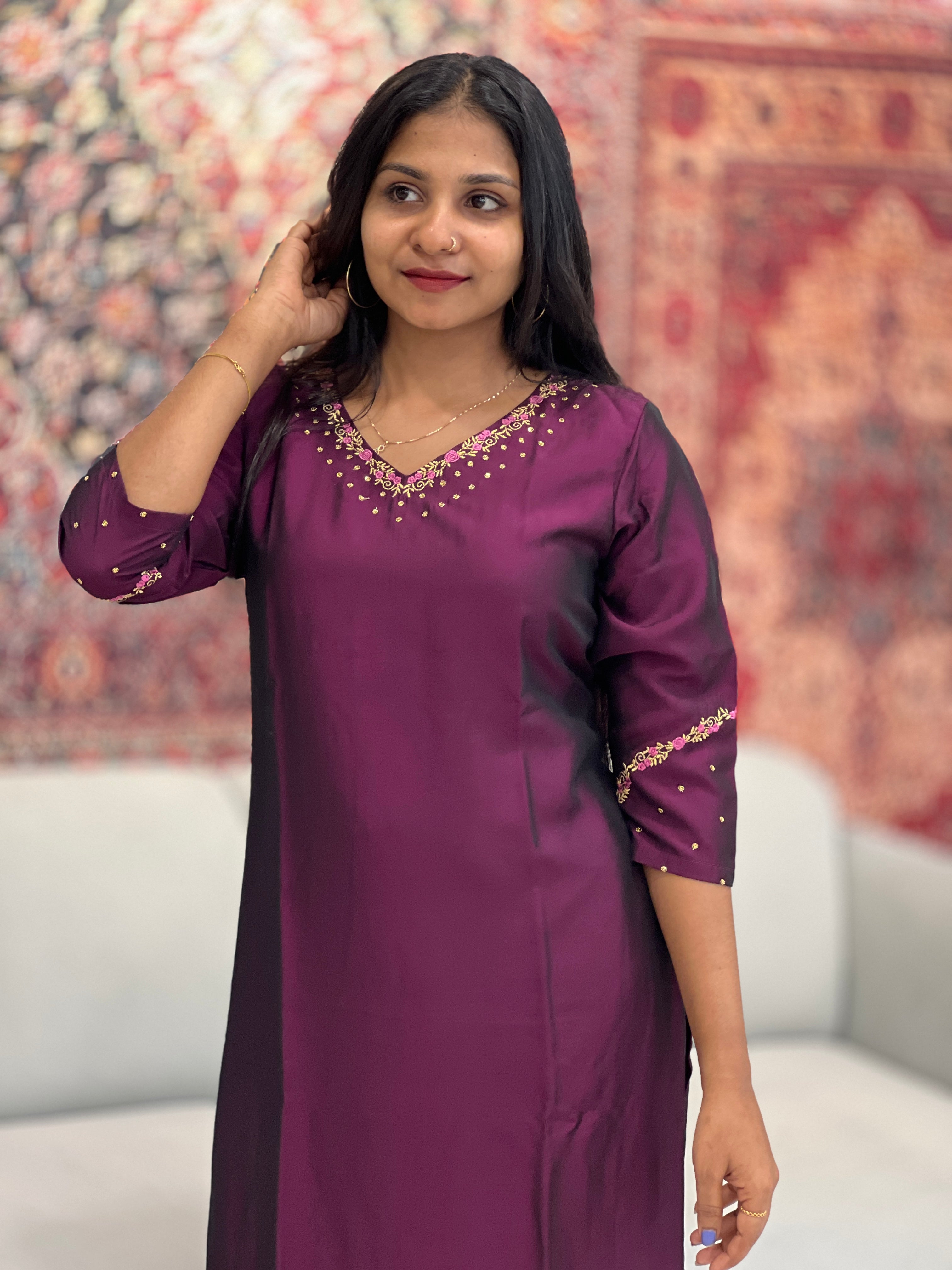 Embroidery Detailing Crepe Silk Kurta |  RGA288