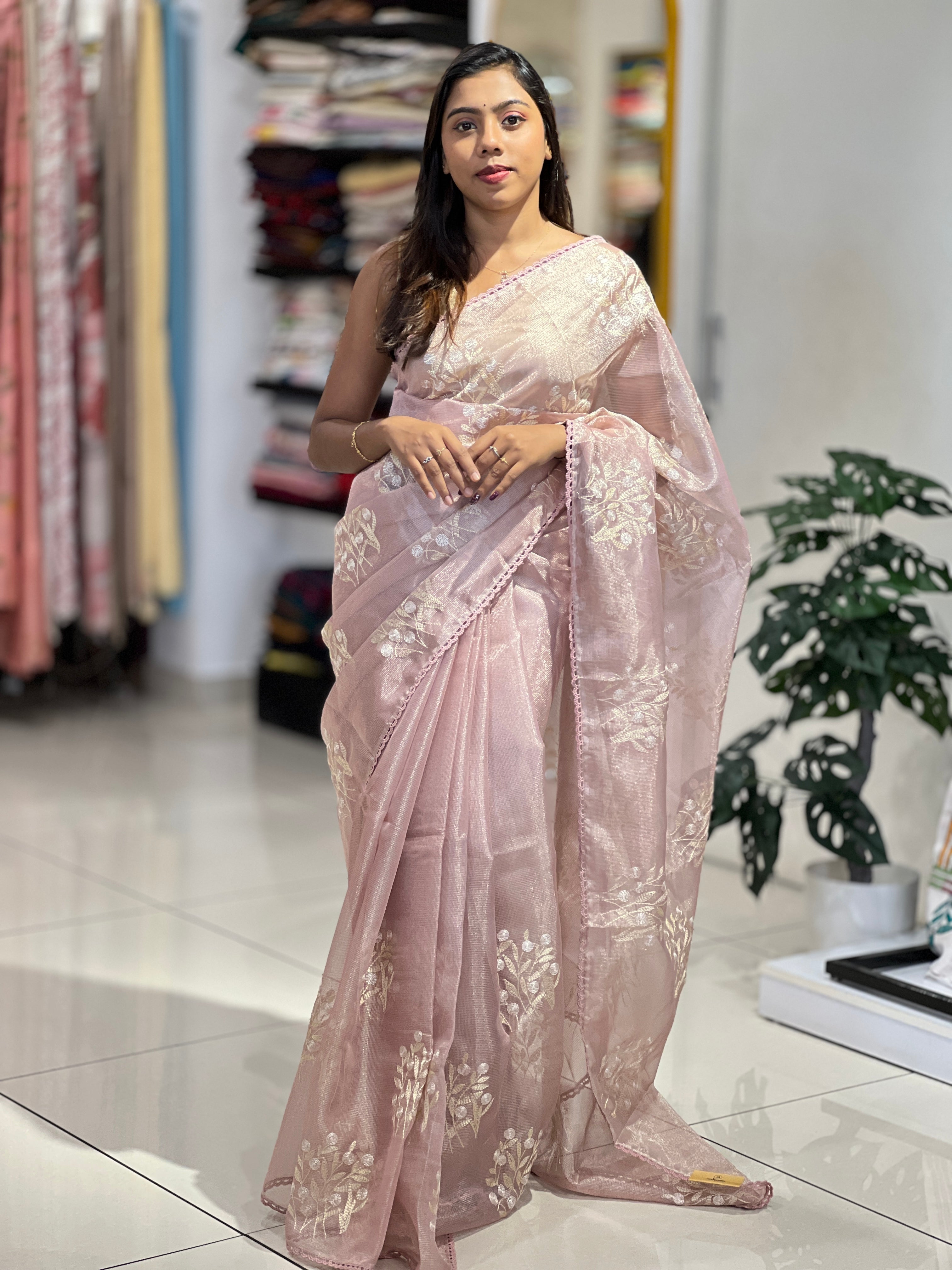 Floral Embroidery Detailed Tissue Saree | PKS149