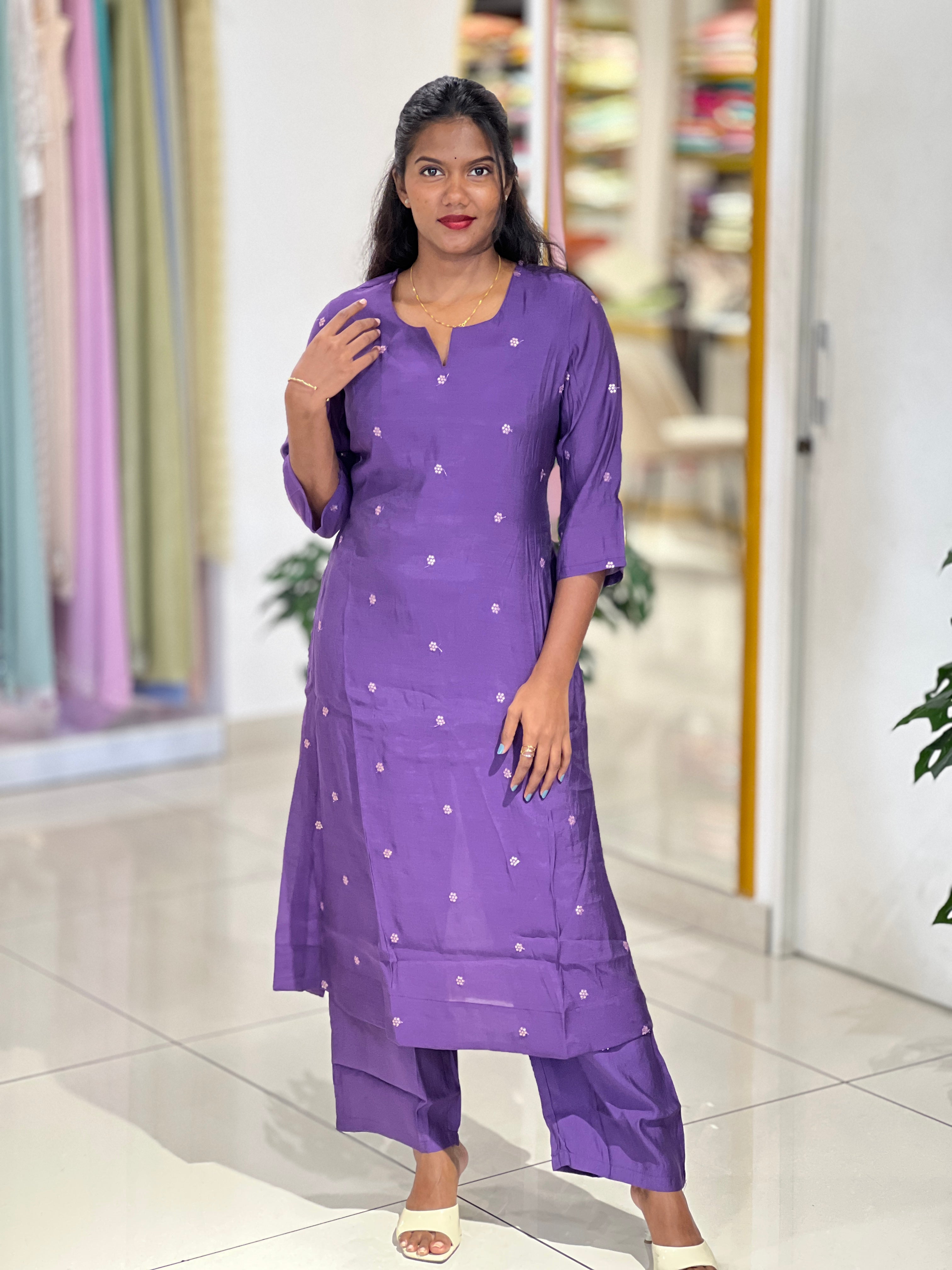 Sequins Embroidery Mul Chanderi Kurta Set |ARF108
