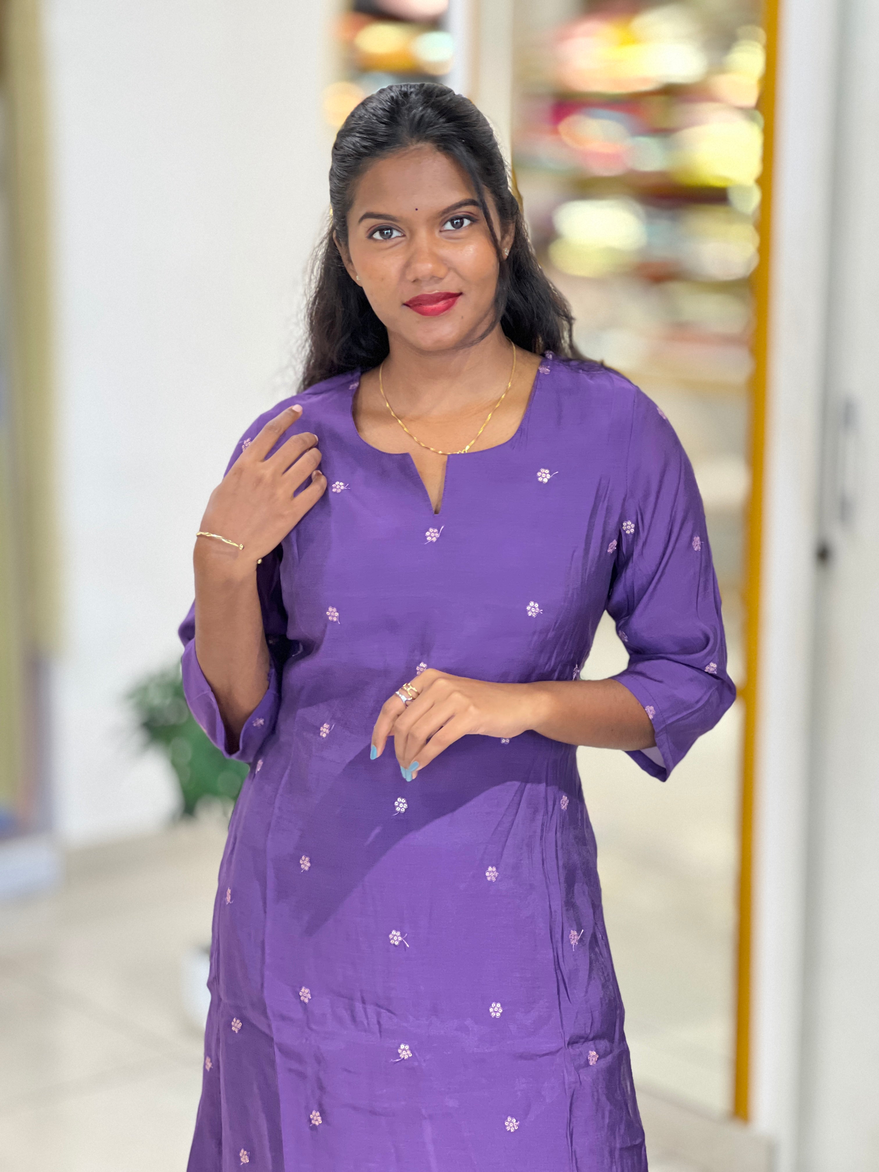 Sequins Embroidery Mul Chanderi Kurta Set |ARF108