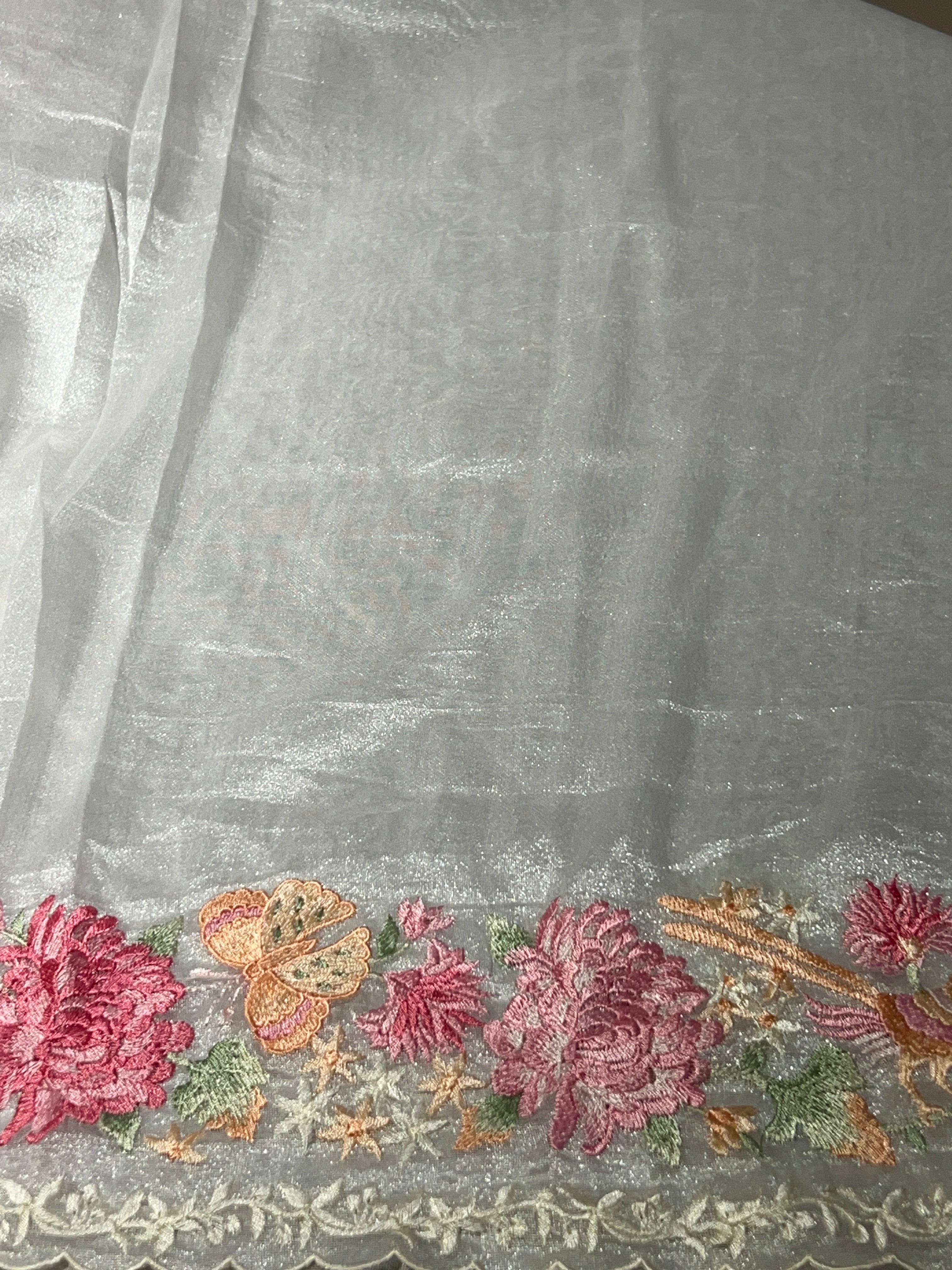 Multi-Colour Floral Embroidered Shimmer Organza Saree | BLD1489