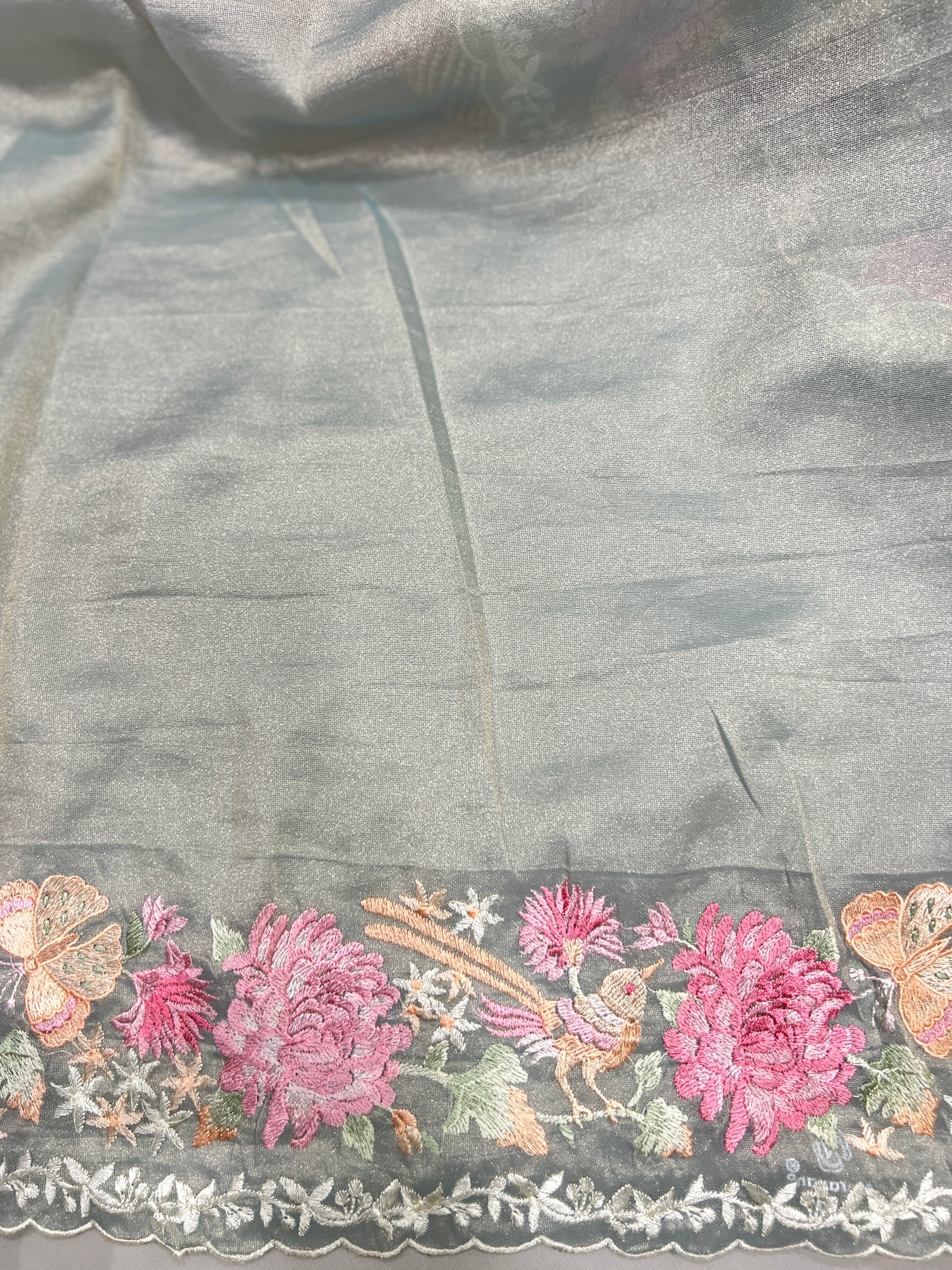 Multi-Colour Floral Embroidered Shimmer Organza Saree | BLD1485