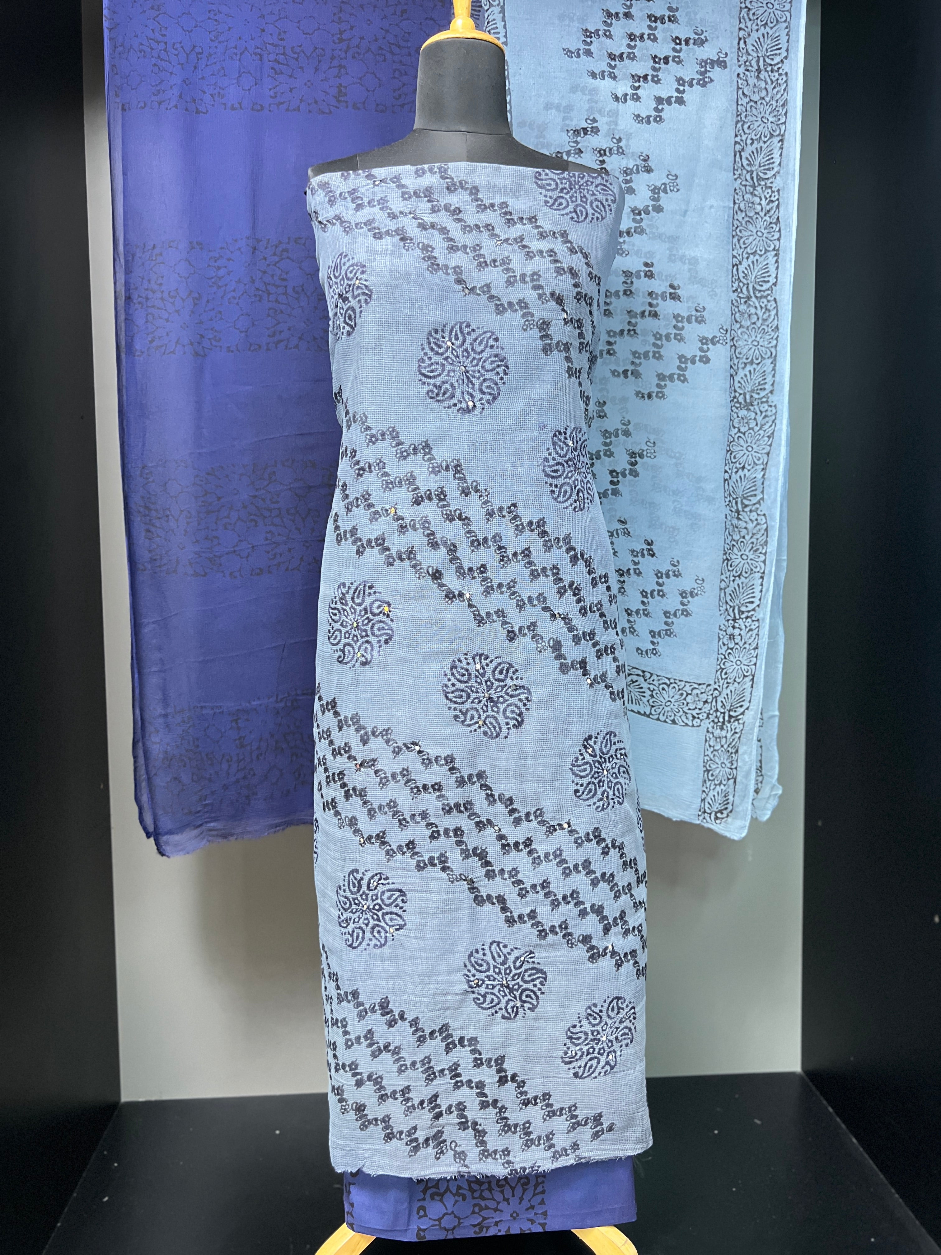 Block Printed With Mirror Detailed Kota Salwar Set | SF1088
