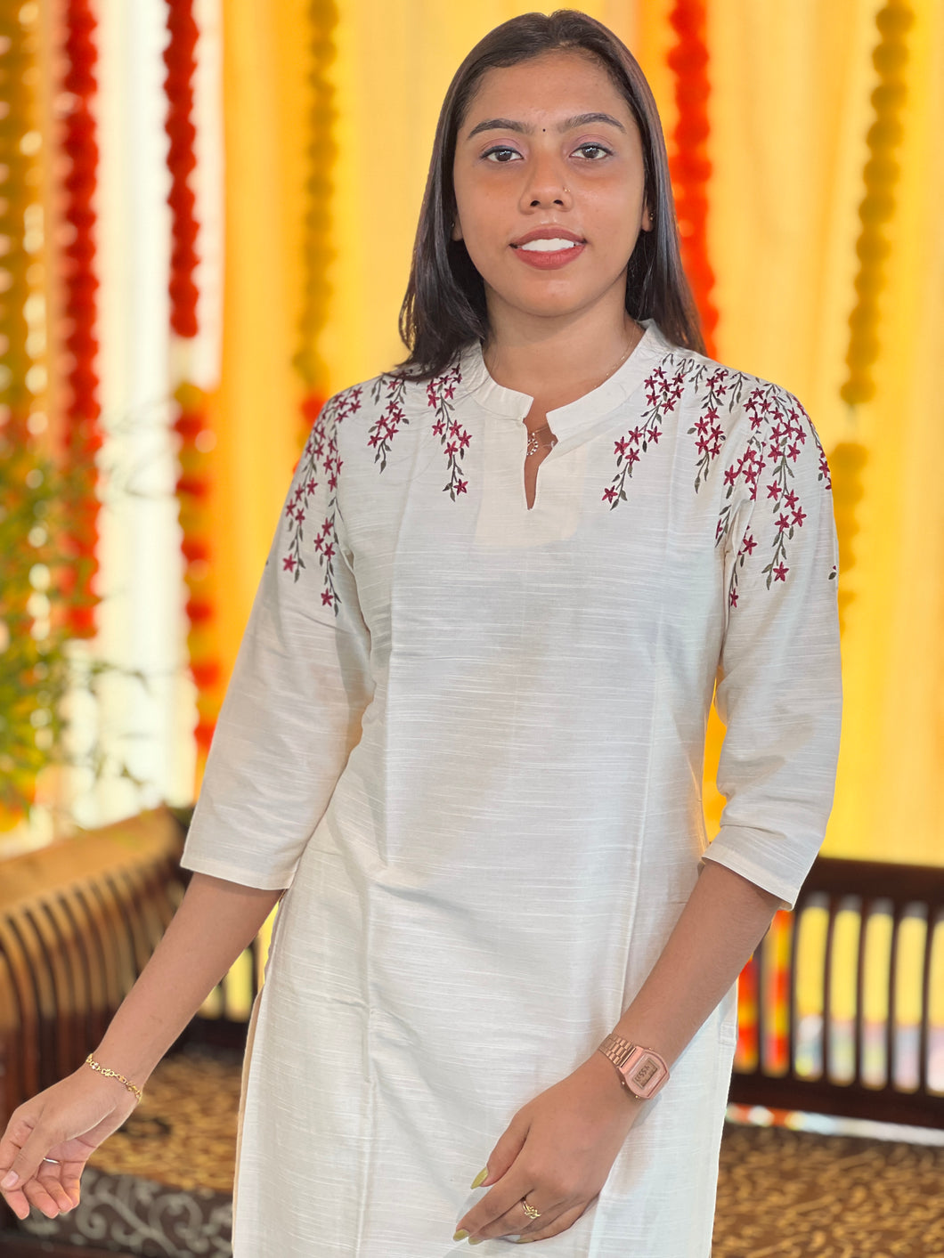 Machine Embroidery Semi Silk Kurta | TAL109