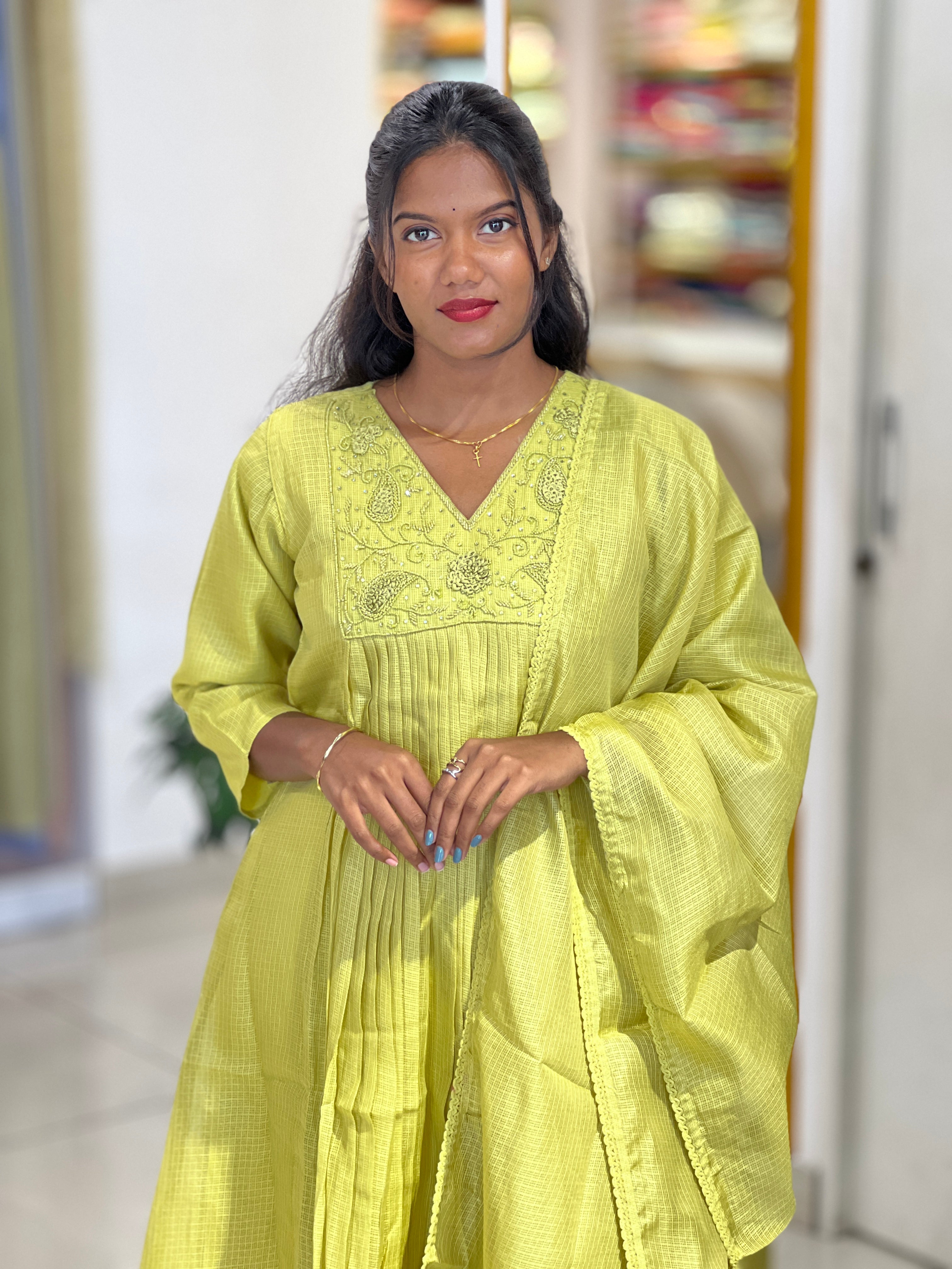 Handwork Detailed Silky Kota Kurta Set | SLM178