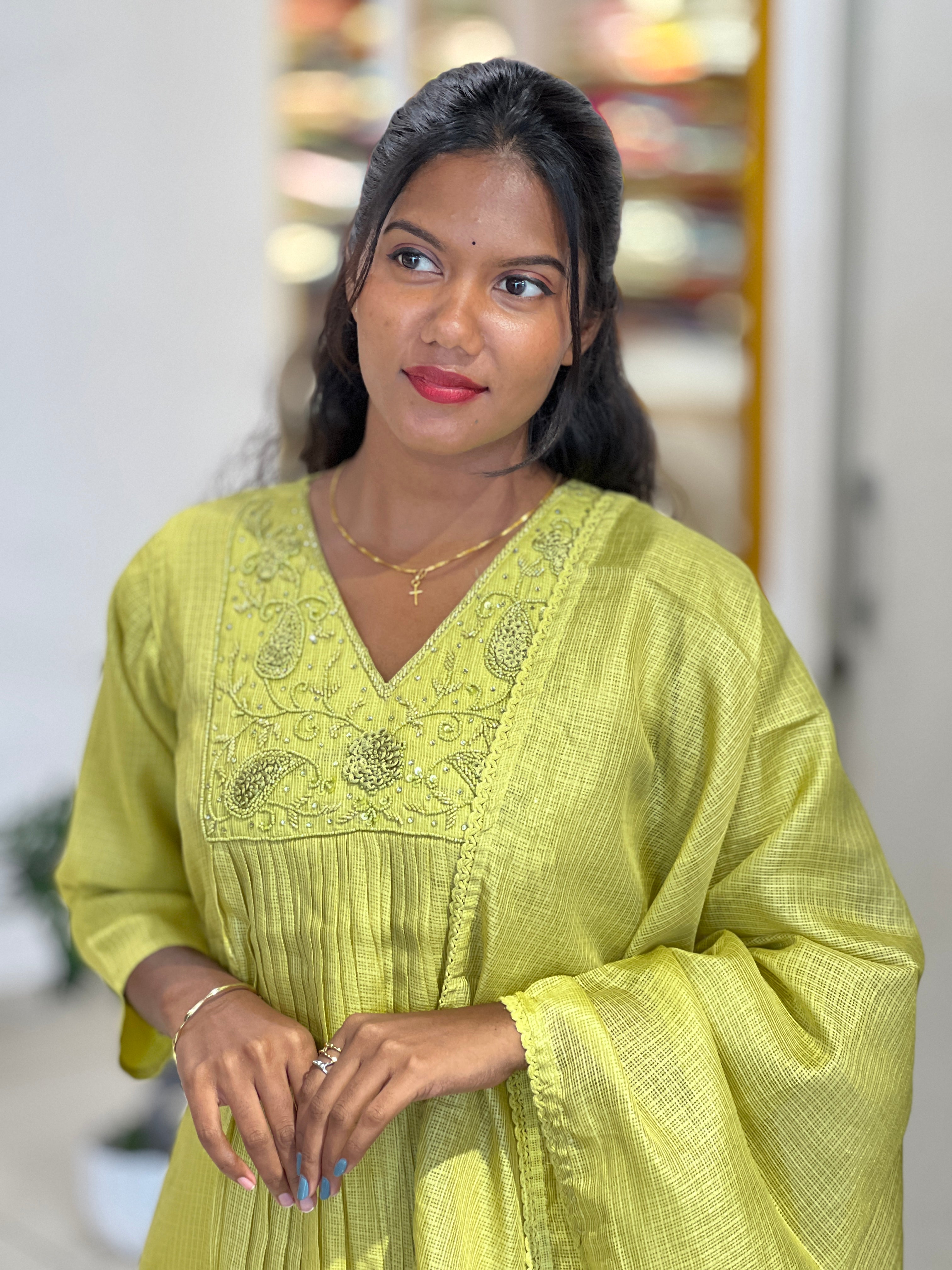 Handwork Detailed Silky Kota Kurta Set | SLM178