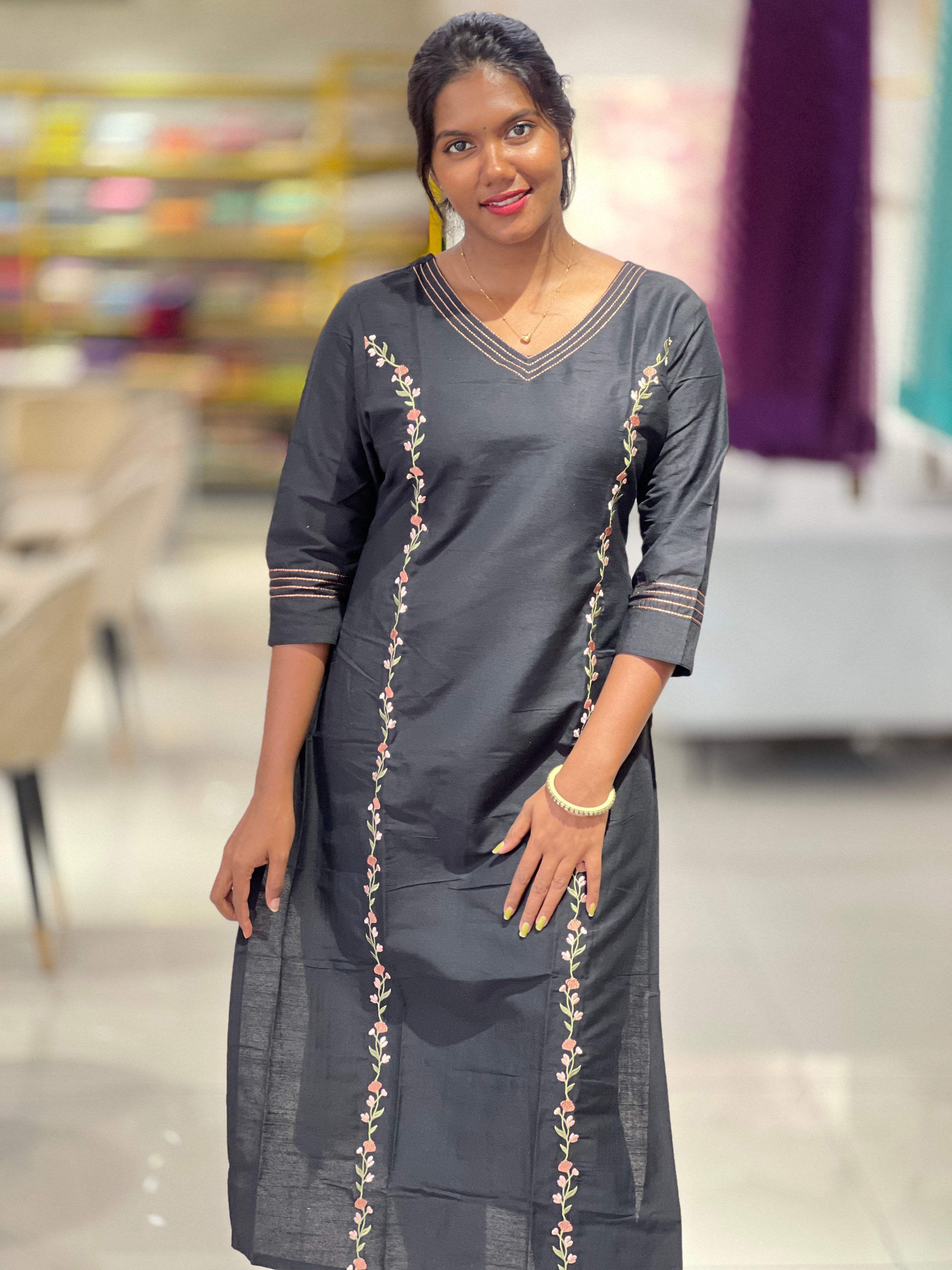Machine Embroidery Semi Silk Kurta | TAL110
