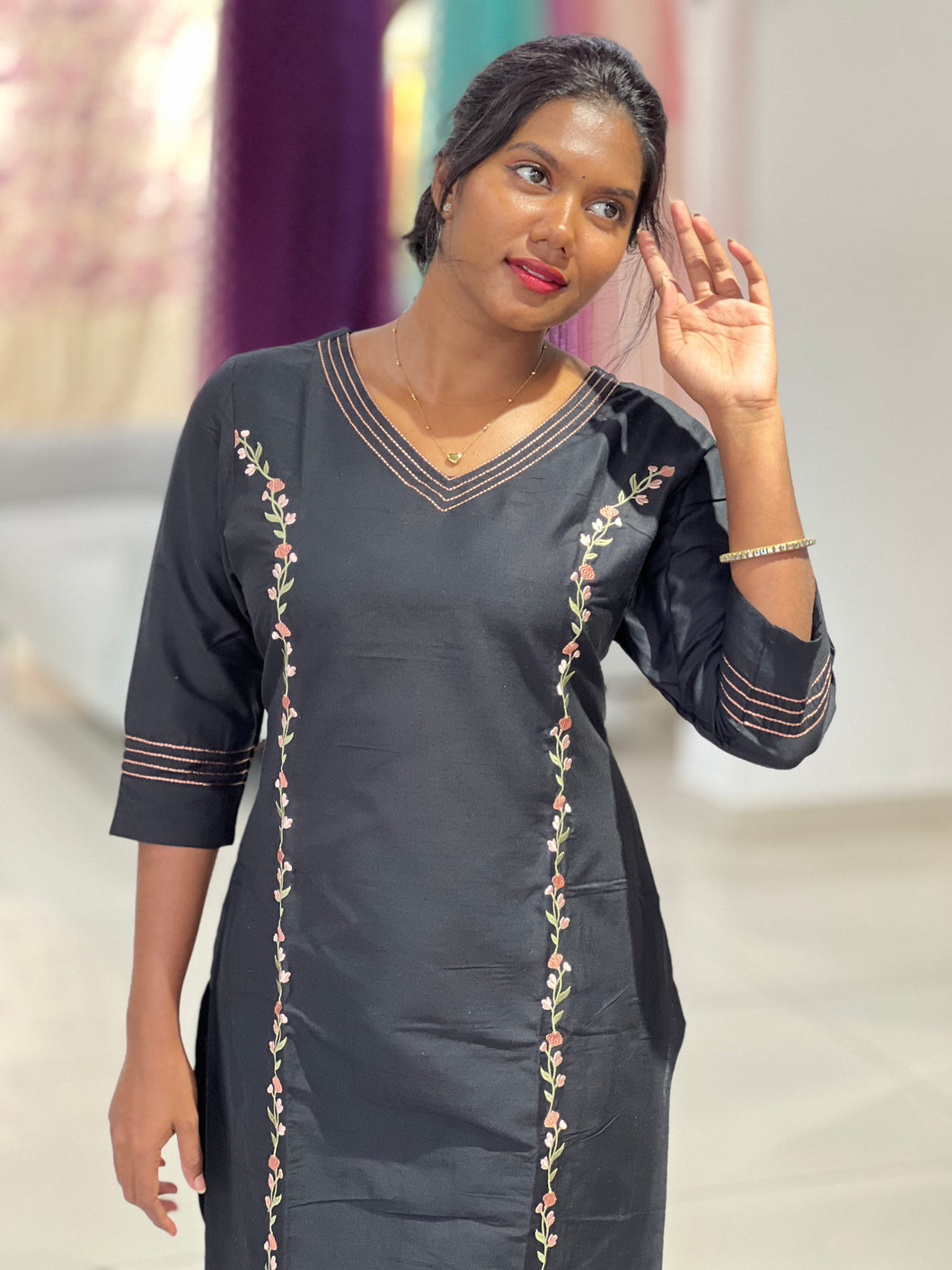 Machine Embroidery Semi Silk Kurta | TAL110