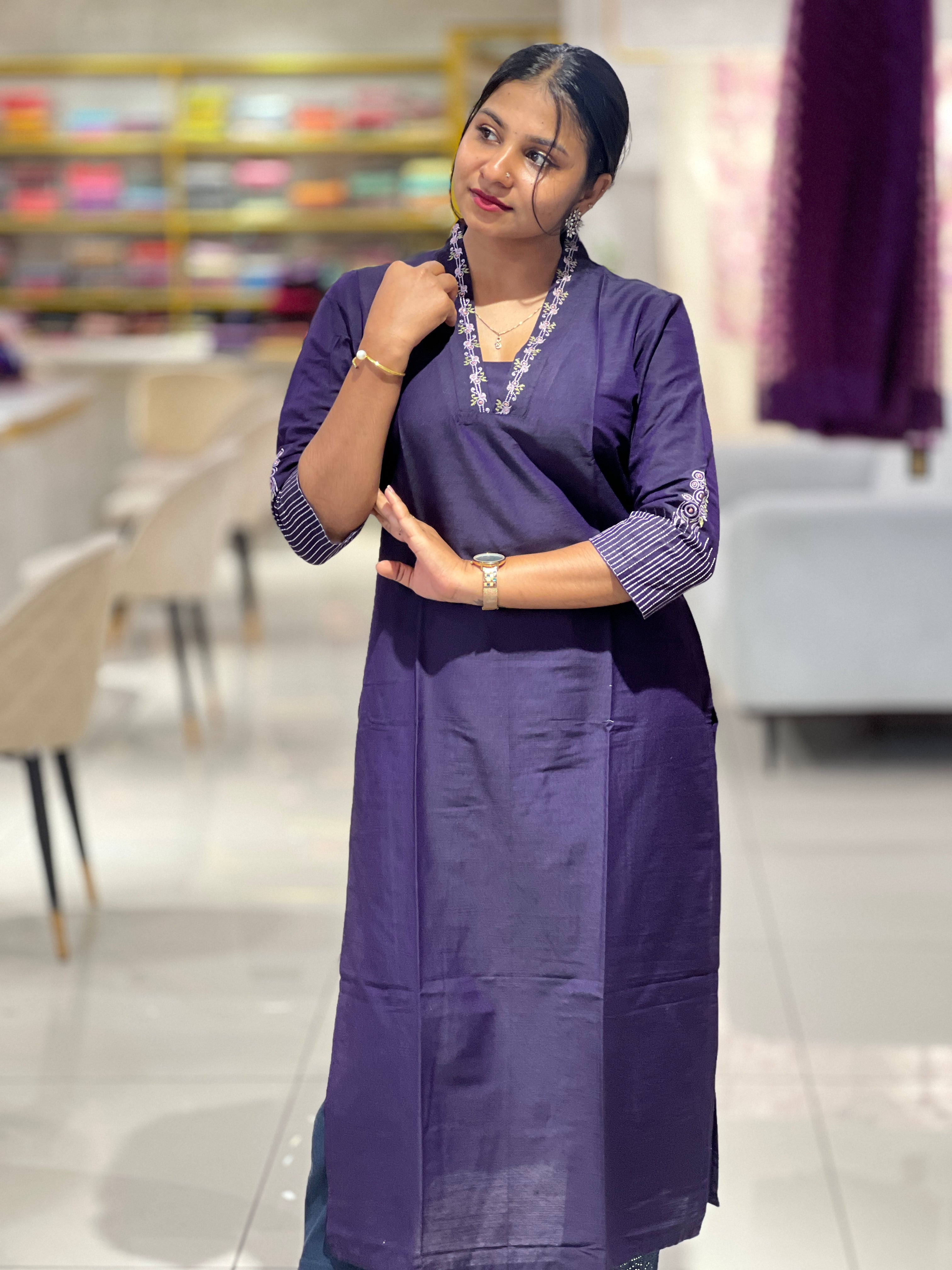 Machine Embroidery Semi Silk Kurta | TAL107