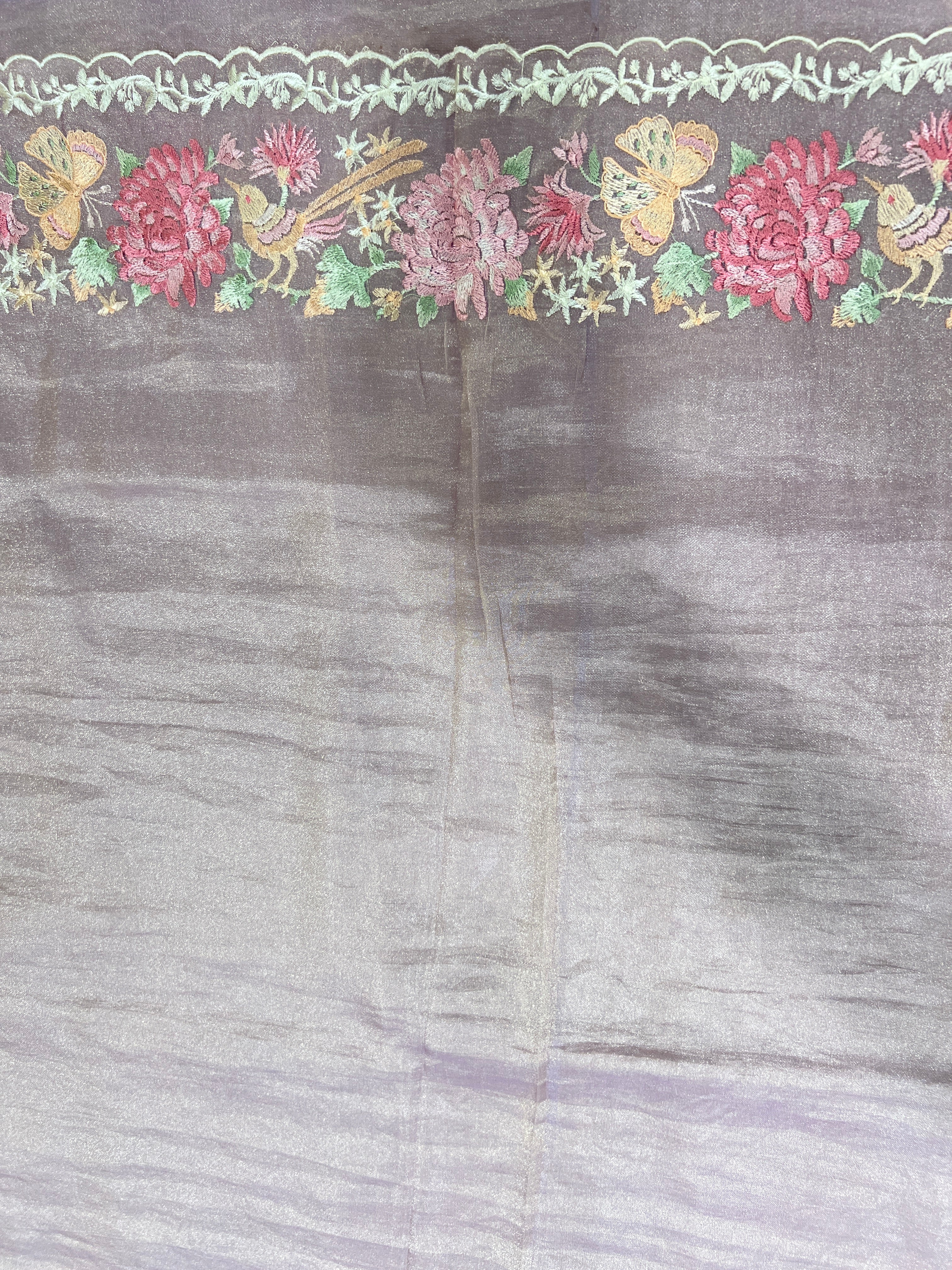 Multi-Colour Floral Embroidered Shimmer Organza Saree | BLD1488