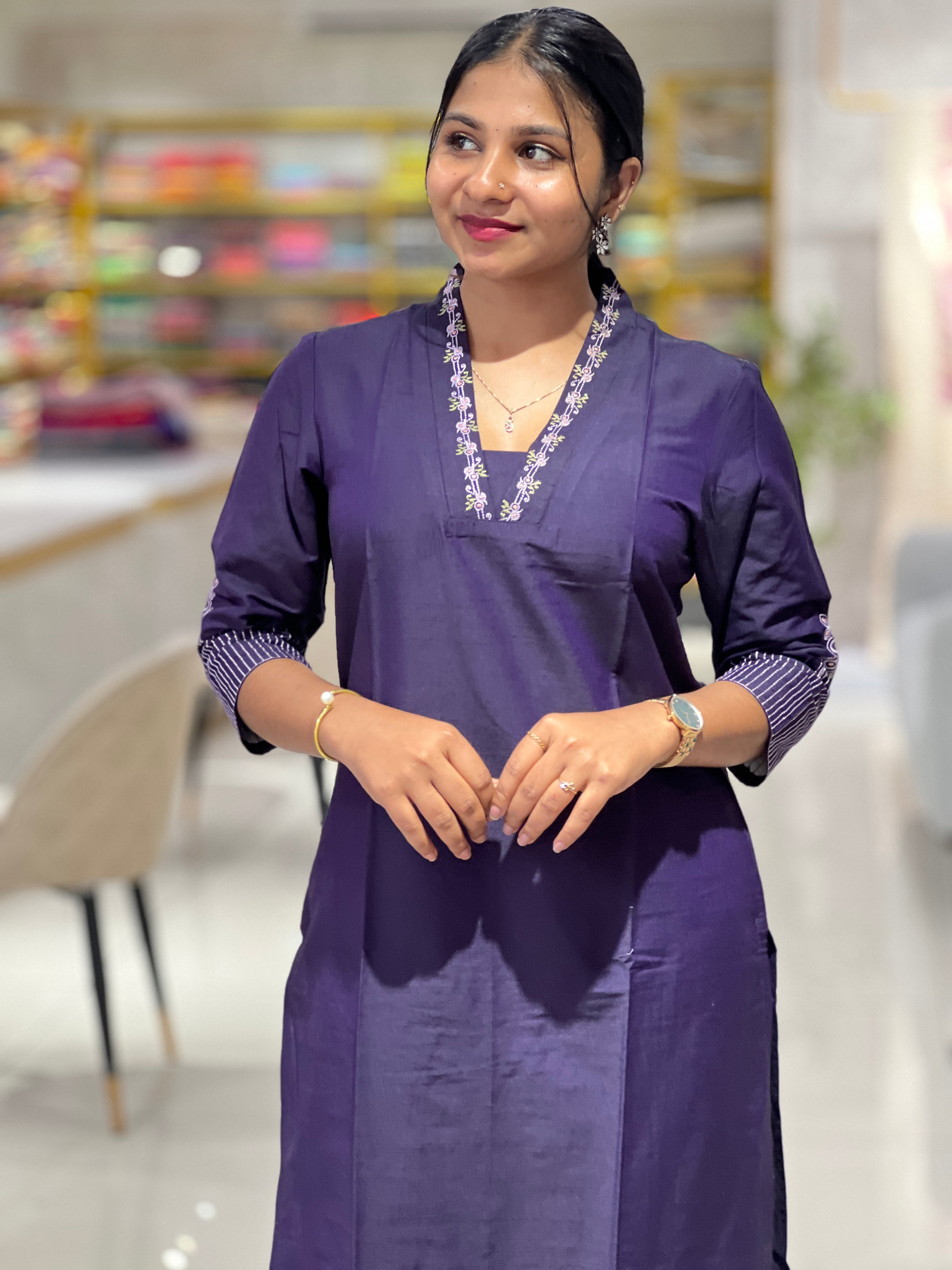 Machine Embroidery Semi Silk Kurta | TAL107