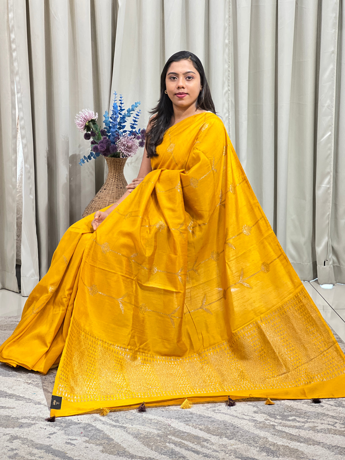 Floral Pattern Semi Raw Silk Saree | YNG1721