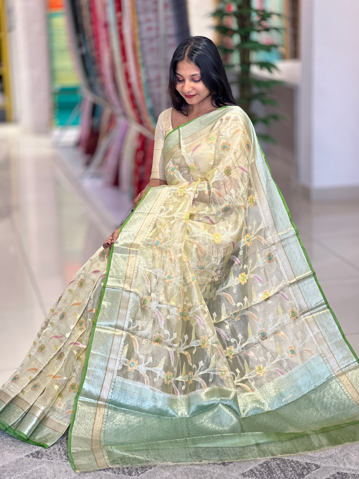 Zari Woven Floral Patterned Tissue Kota Saree | JCL646