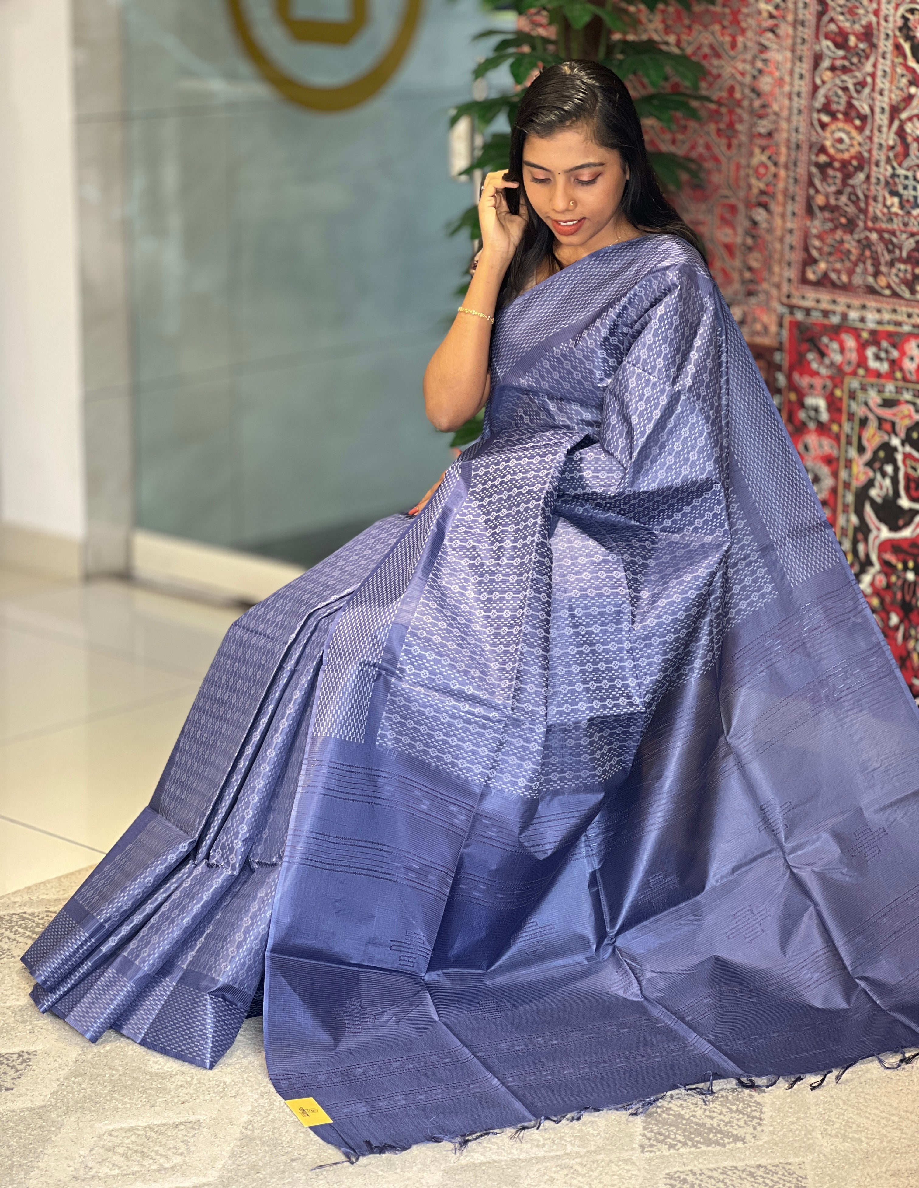 Geometric Weaving Patterned Tussar Finish Saree | PNS110