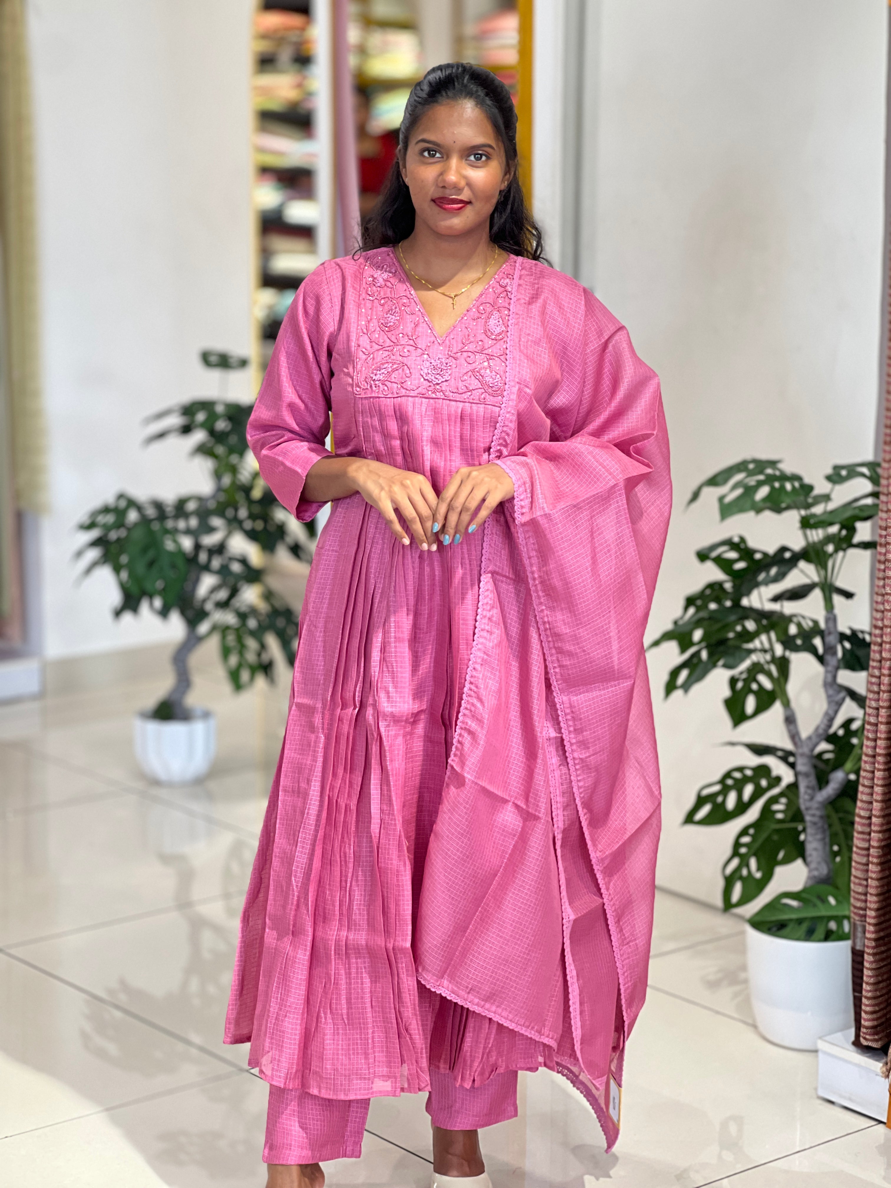 Handwork Detailed Silky Kota Kurta Set | SLM179