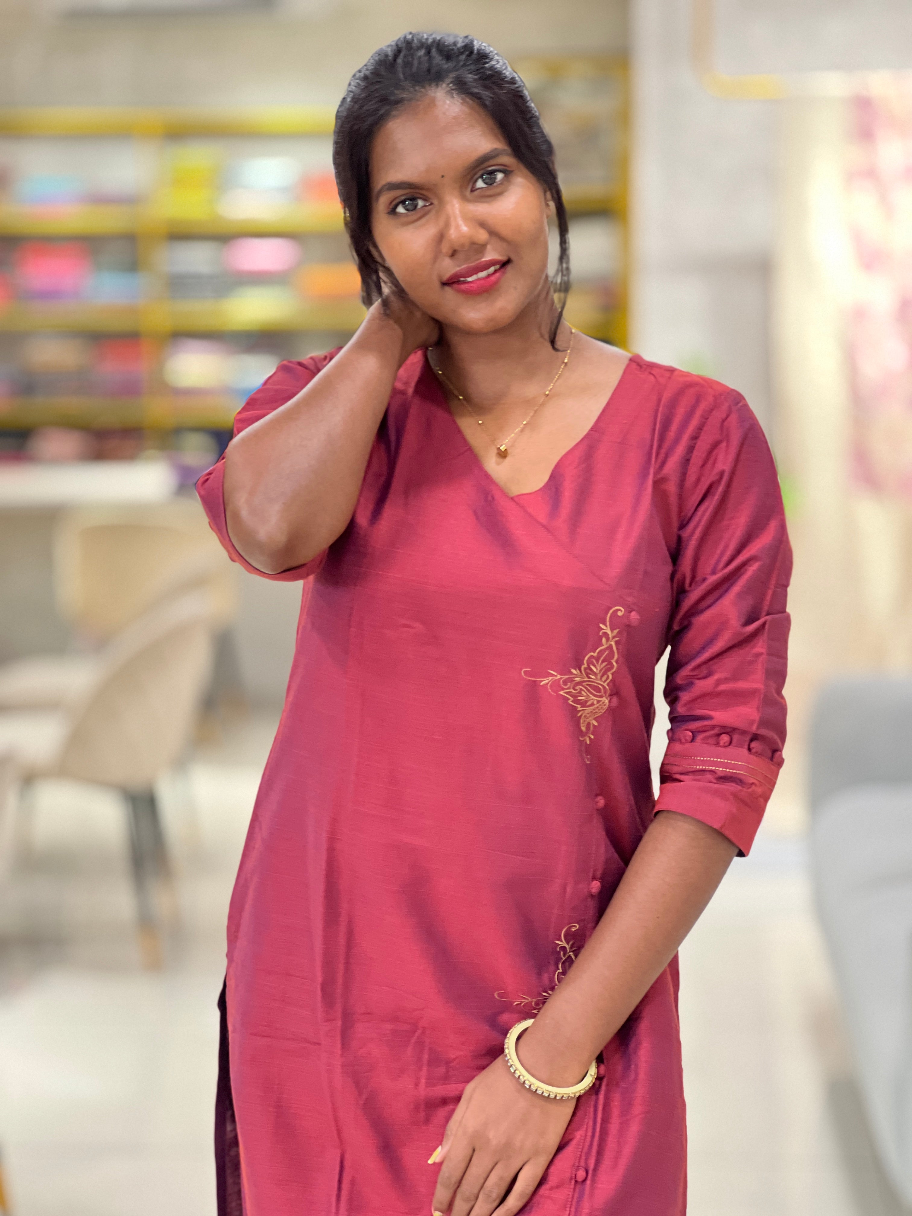 Machine Embroidery Semi Silk Kurta  | TAL102