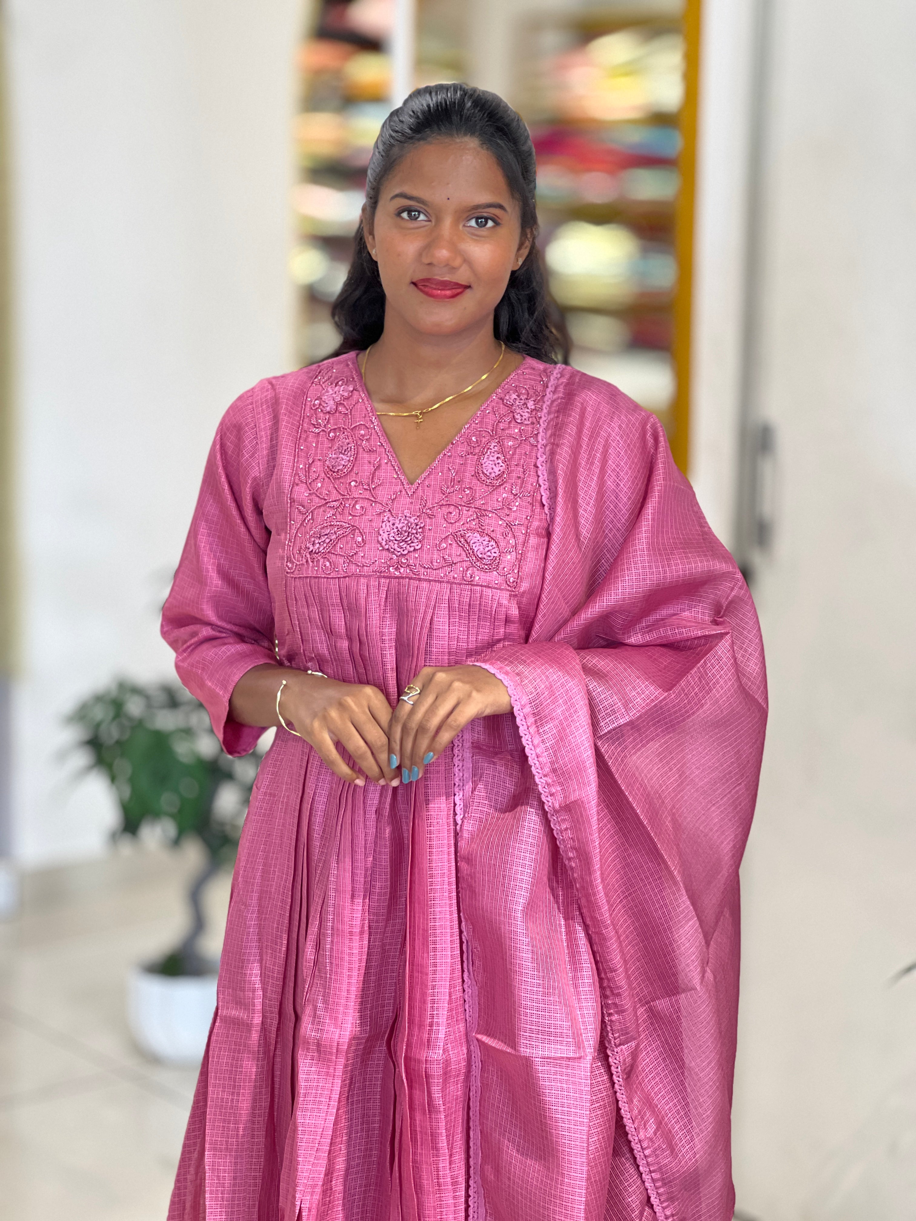 Handwork Detailed Silky Kota Kurta Set | SLM179