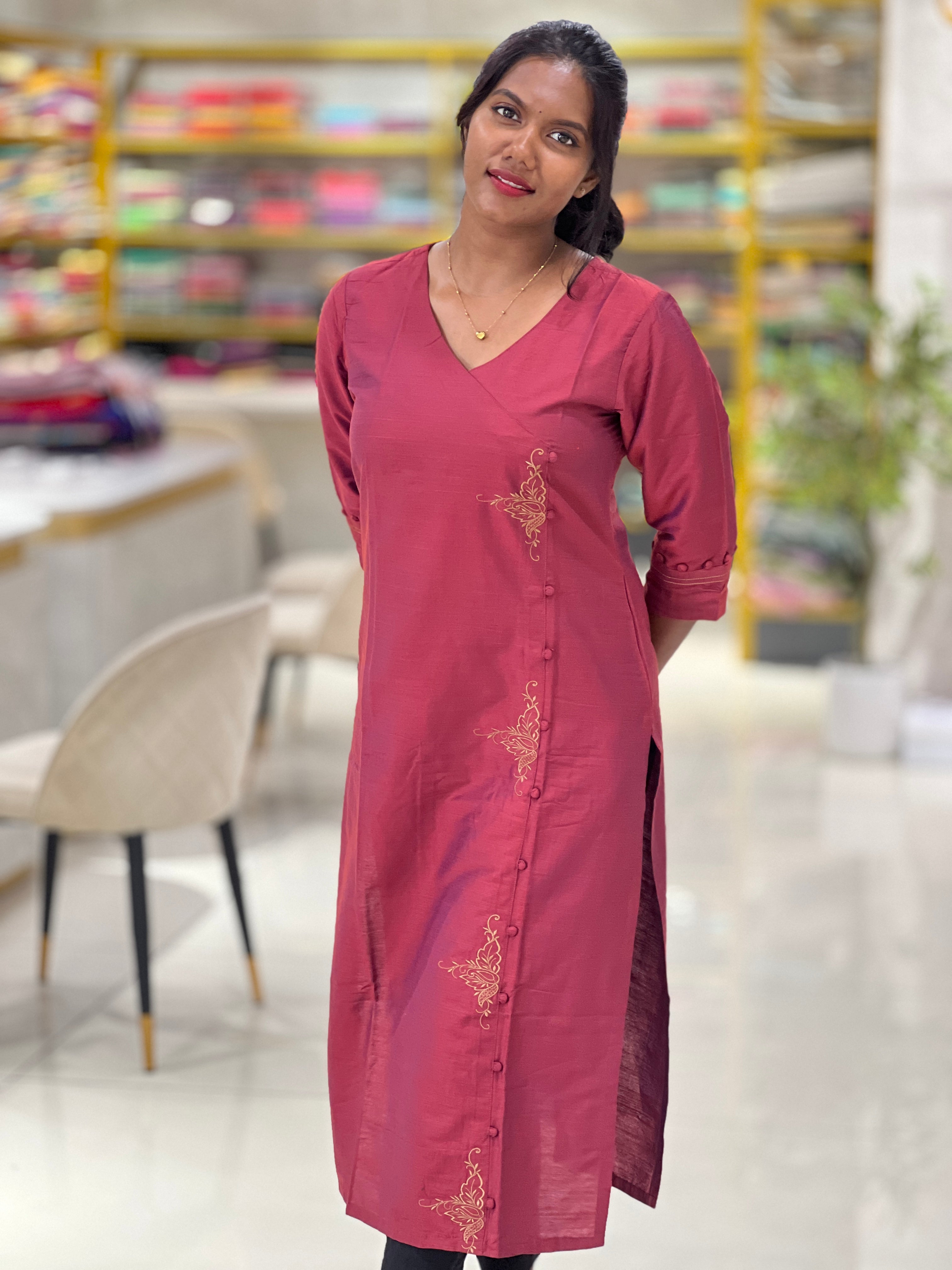 Machine Embroidery Semi Silk Kurta  | TAL102