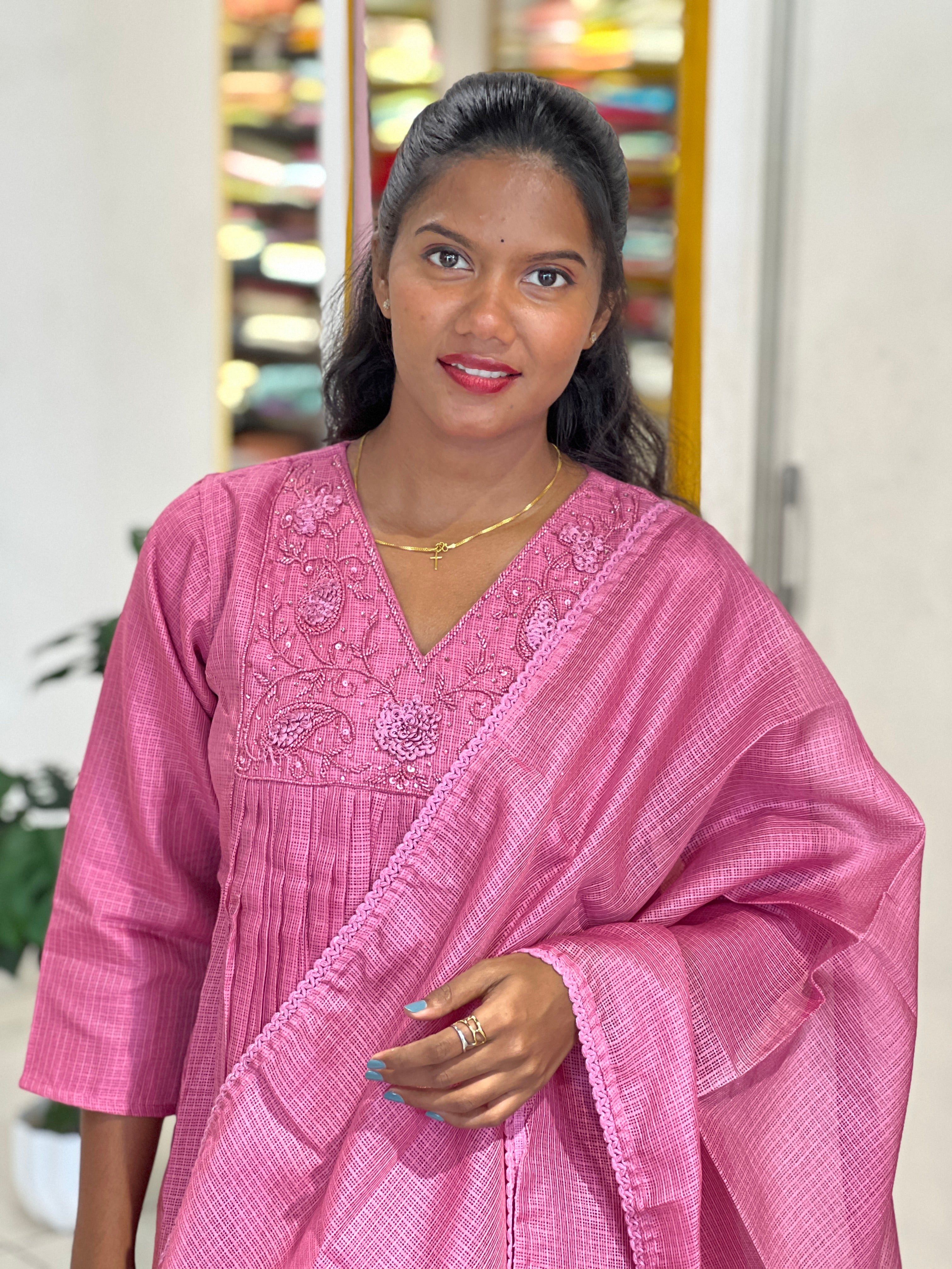 Handwork Detailed Silky Kota Kurta Set | SLM179