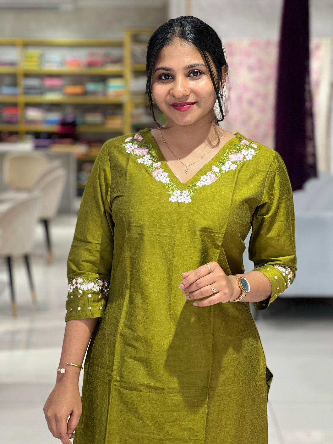 Machine Embroidery Semi Silk Kurta | TAL113