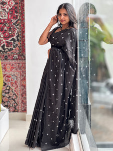 Thread Embroidered Bhagalpuri Linen Saree | NHH446