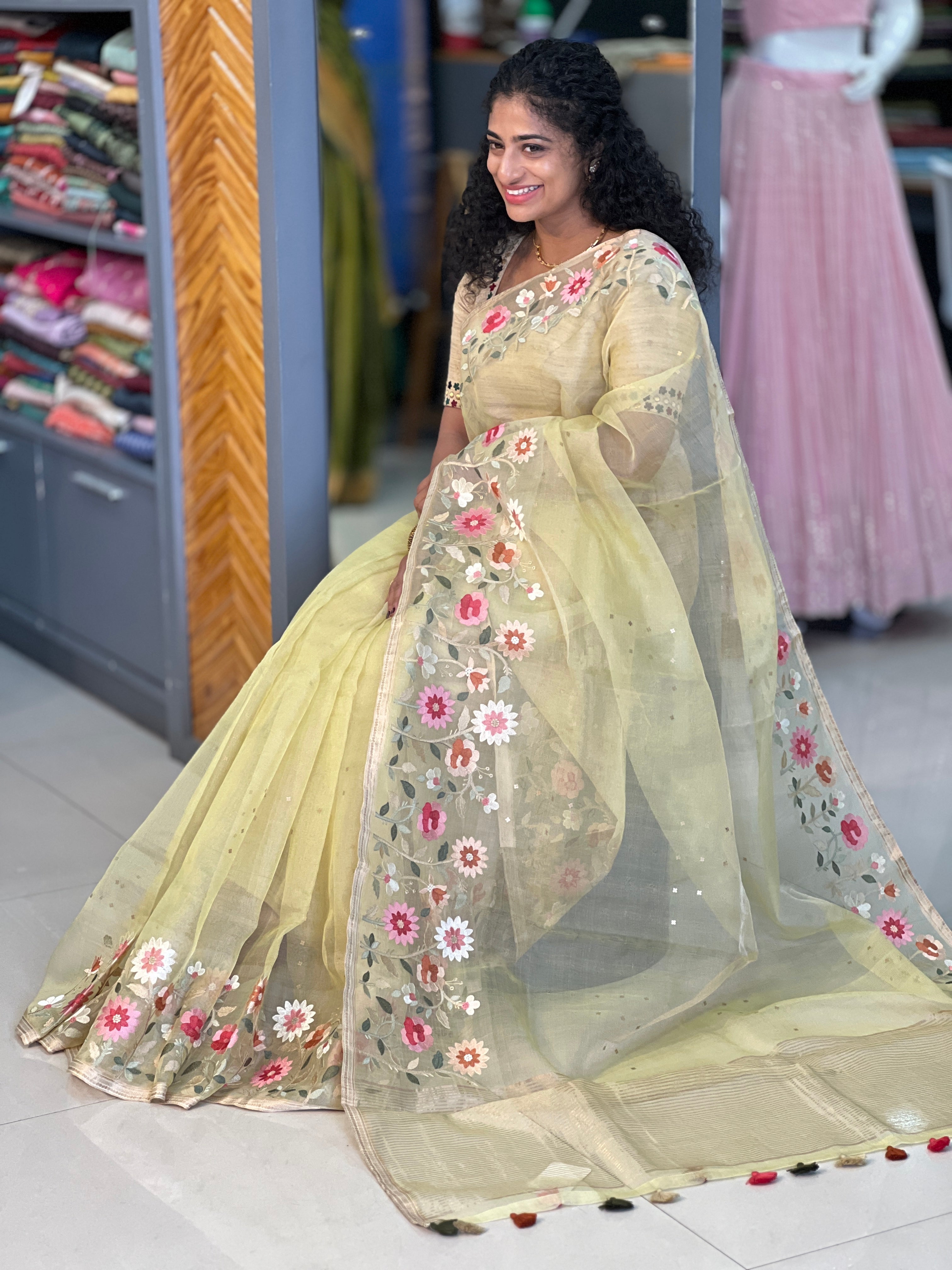 Floral Embroidery Border Tussar Organza Saree | RGD202