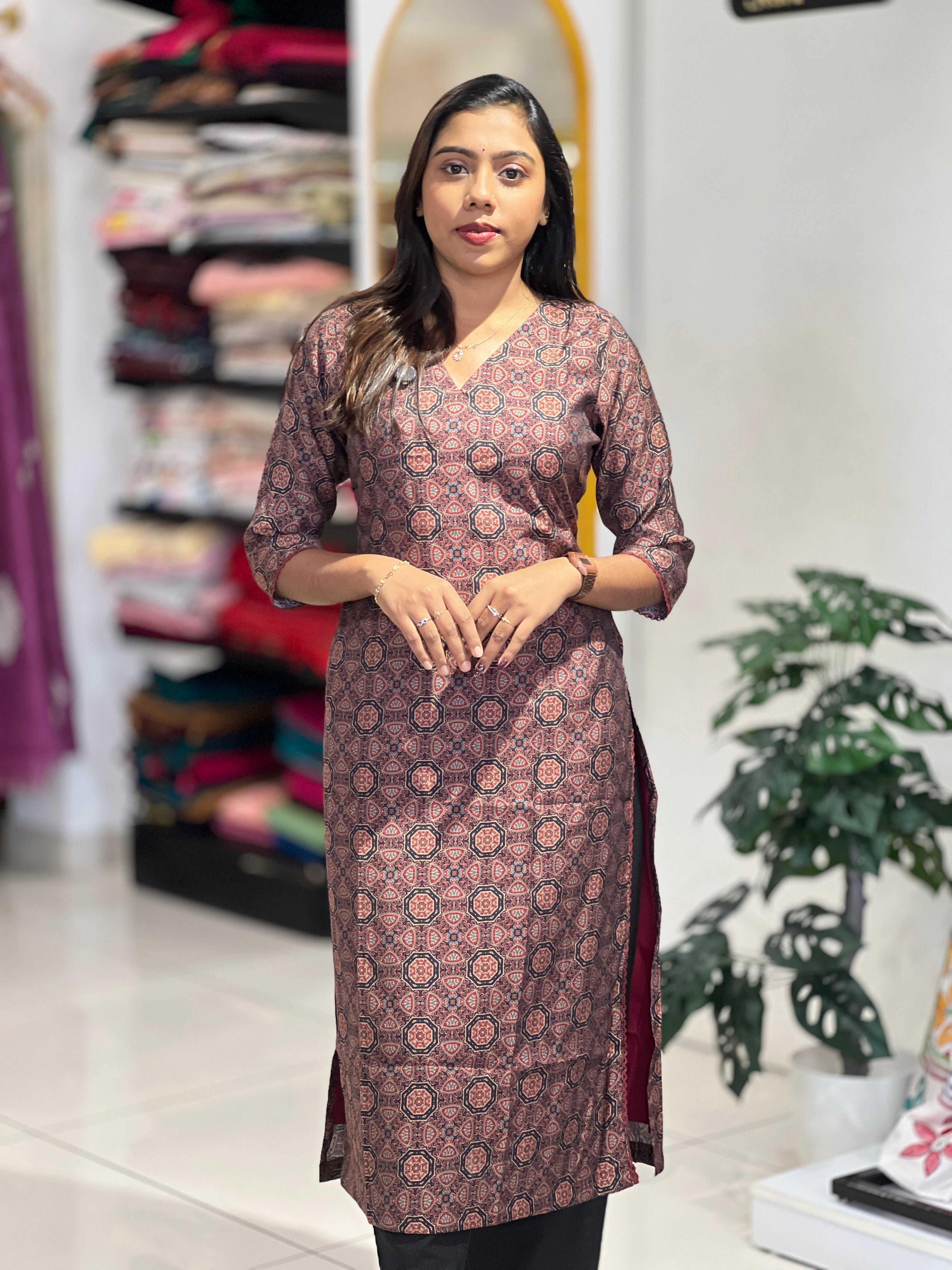 Ajrakh Print Detailed Muslin Kurta | SV296