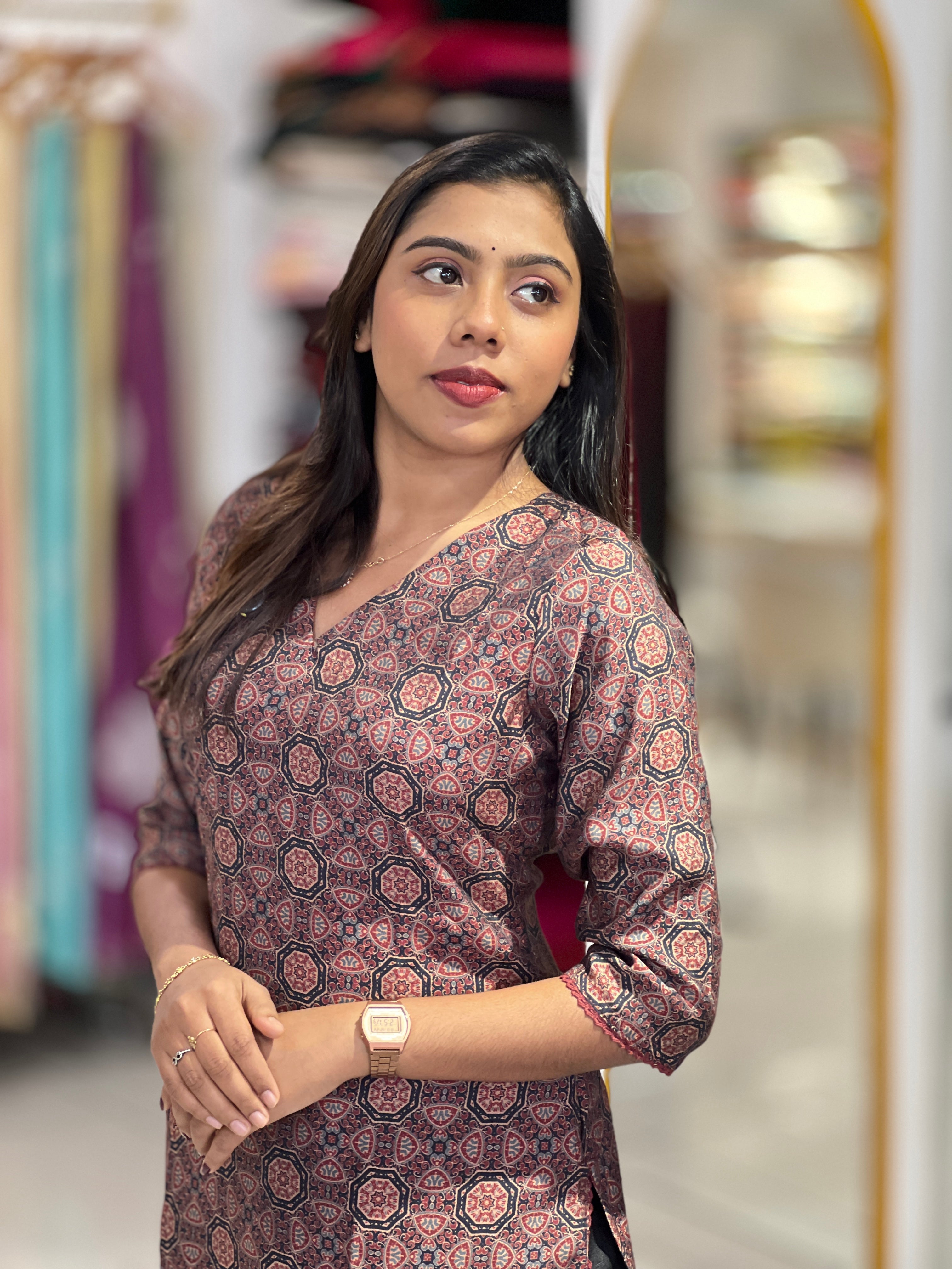 Ajrakh Print Detailed Muslin Kurta | SV296