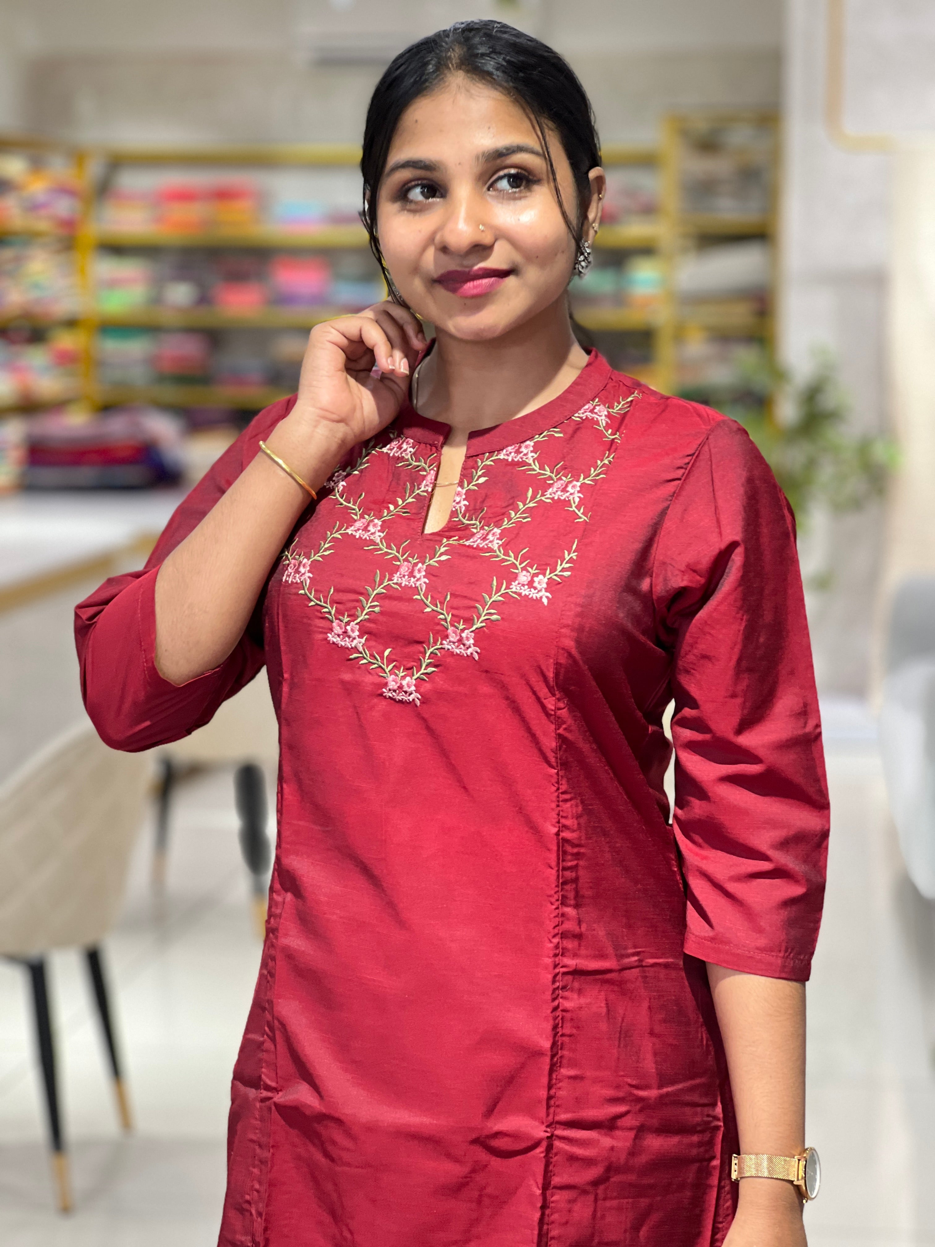 Machine Embroidery Semi Silk Kurta | TAL101